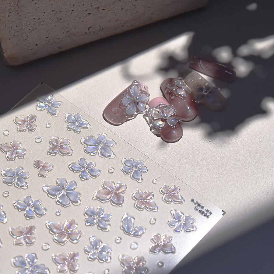 LuLuFun Studio Crystal Flower Nail Art Stickers – Ultra-Thin Floral Decals