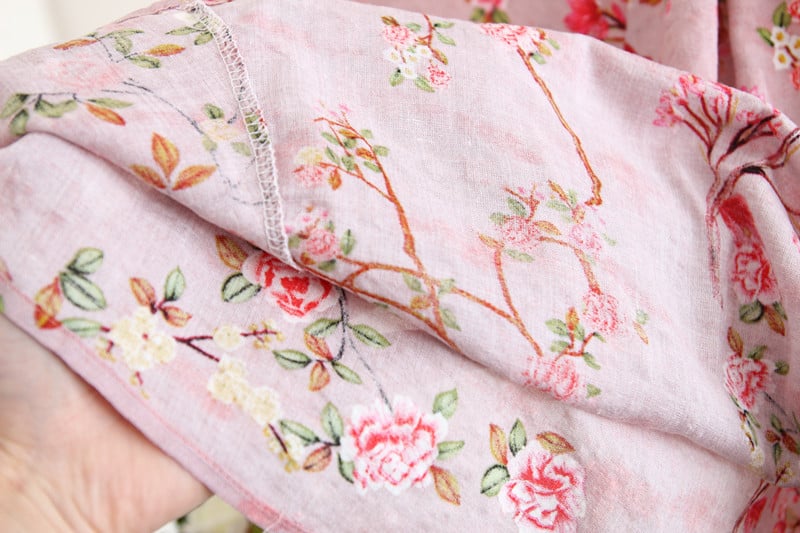 Women's Floral A-Line Long Dress in Cotton and Linen