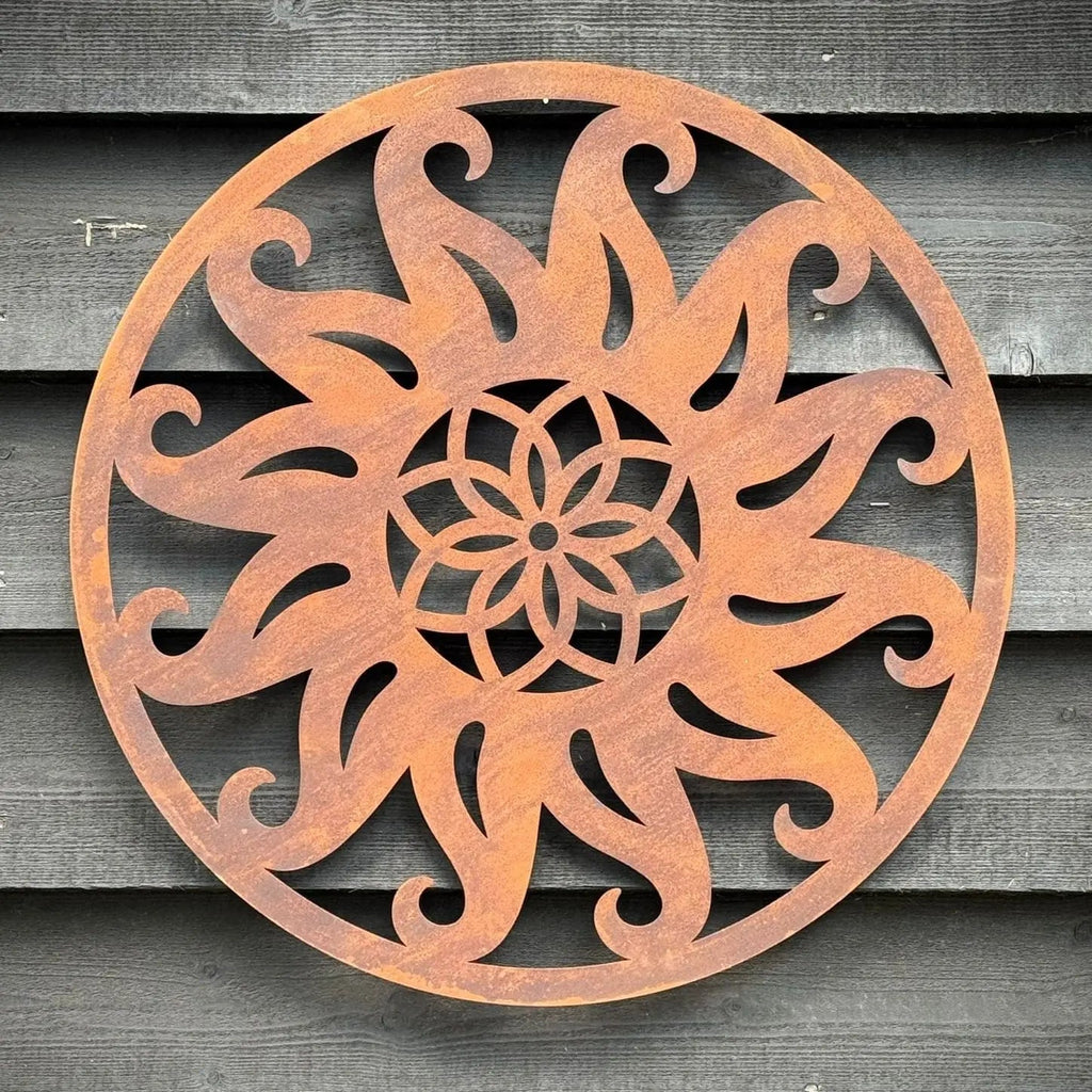Rustic Warehouse Norfolk Metal Sun Wall Art – 55cm Steel Garden Decor