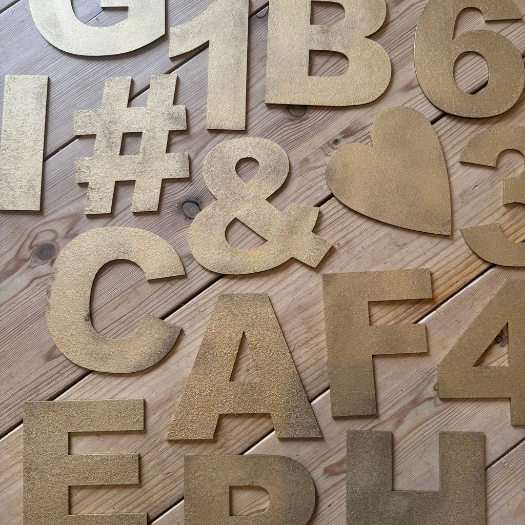 Rustic Warehouse Gold Metal Alphabet Letters – Vintage Fat Font Signage
