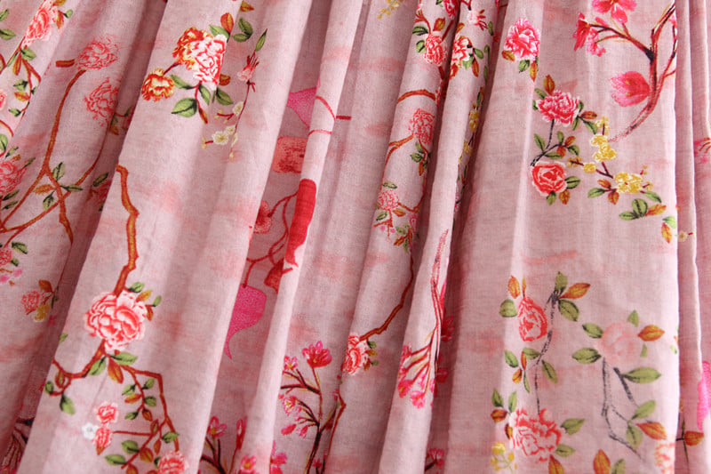 Women's Floral A-Line Long Dress in Cotton and Linen
