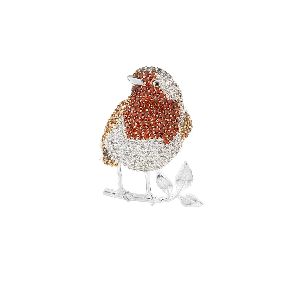 Gecko Jewellery Crystal Robin Brooch | Silver-Plated Brass & Rose Gold