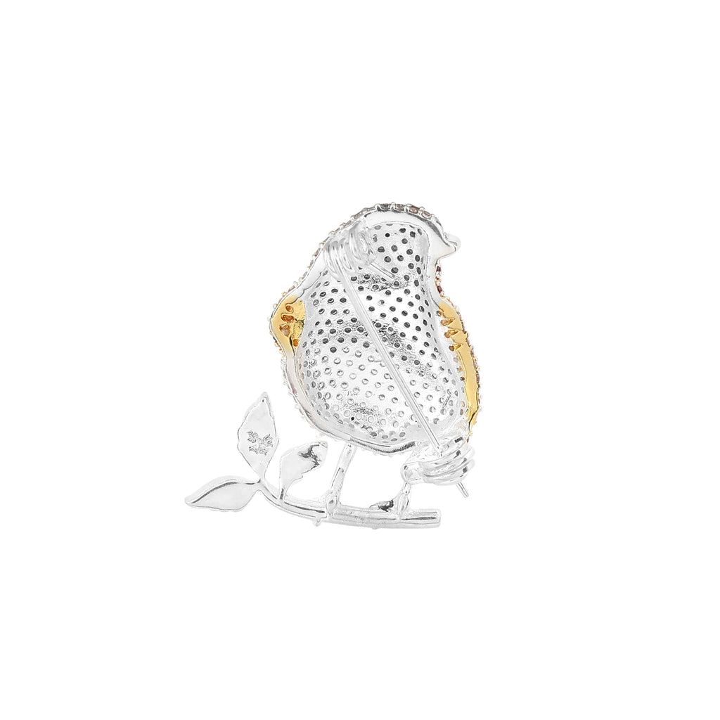 Gecko Jewellery Crystal Robin Brooch | Silver-Plated Brass & Rose Gold