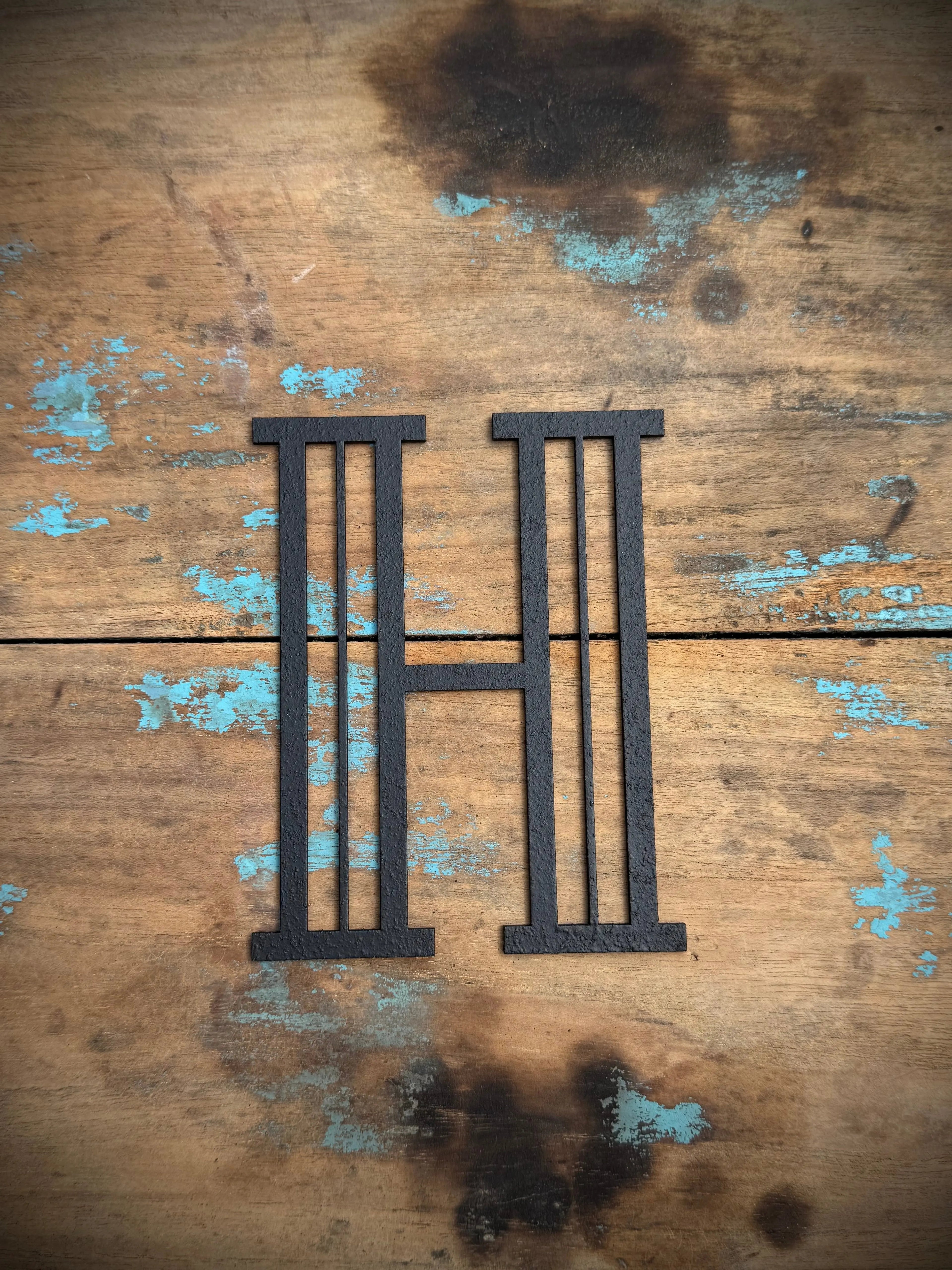 Art Deco Metal Letters & Numbers | Distressed Black Steel Wall Decor