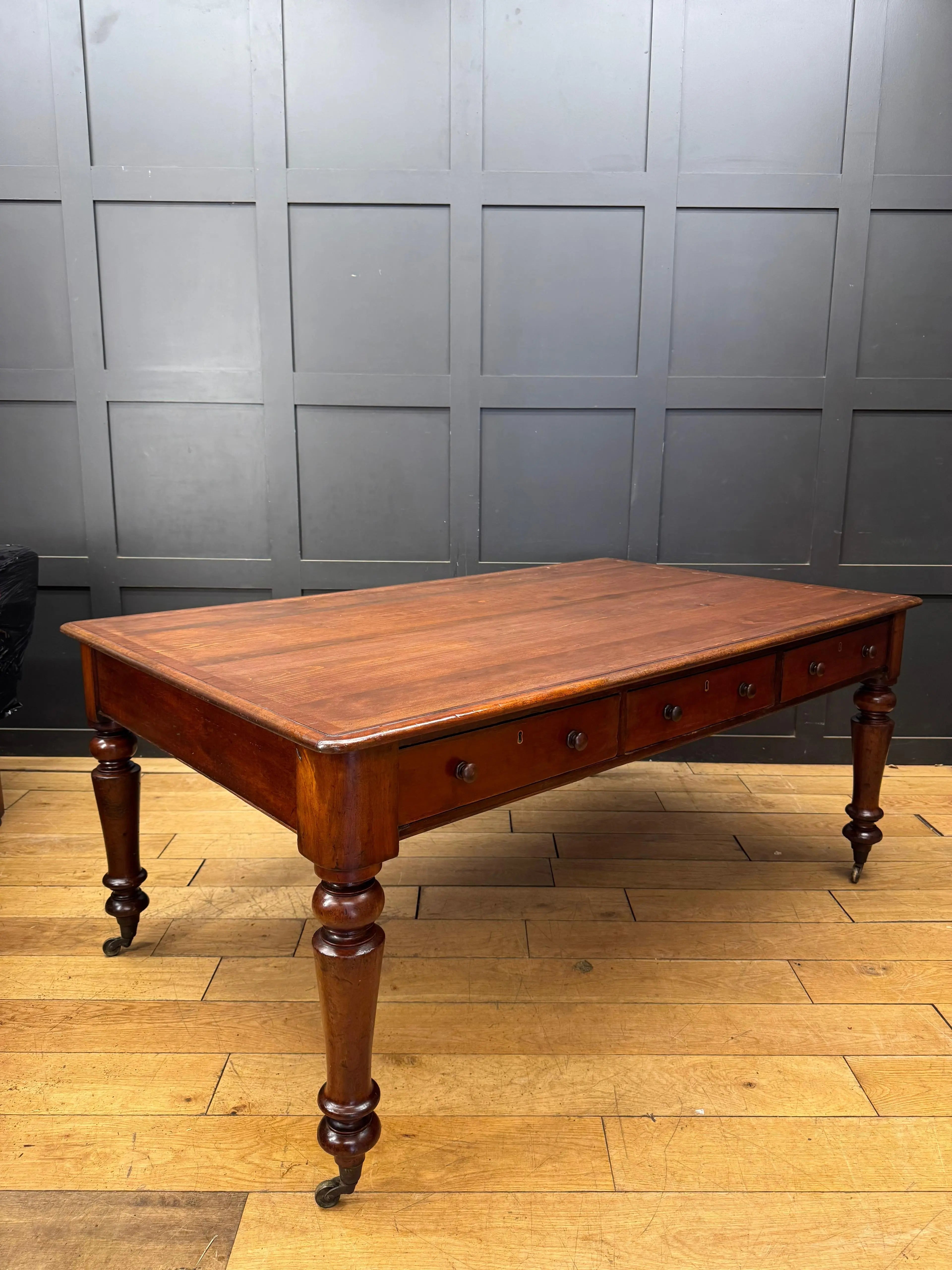 Antique Victorian Mahogany Library Table Desk Kitchen Dining Table With Drawers