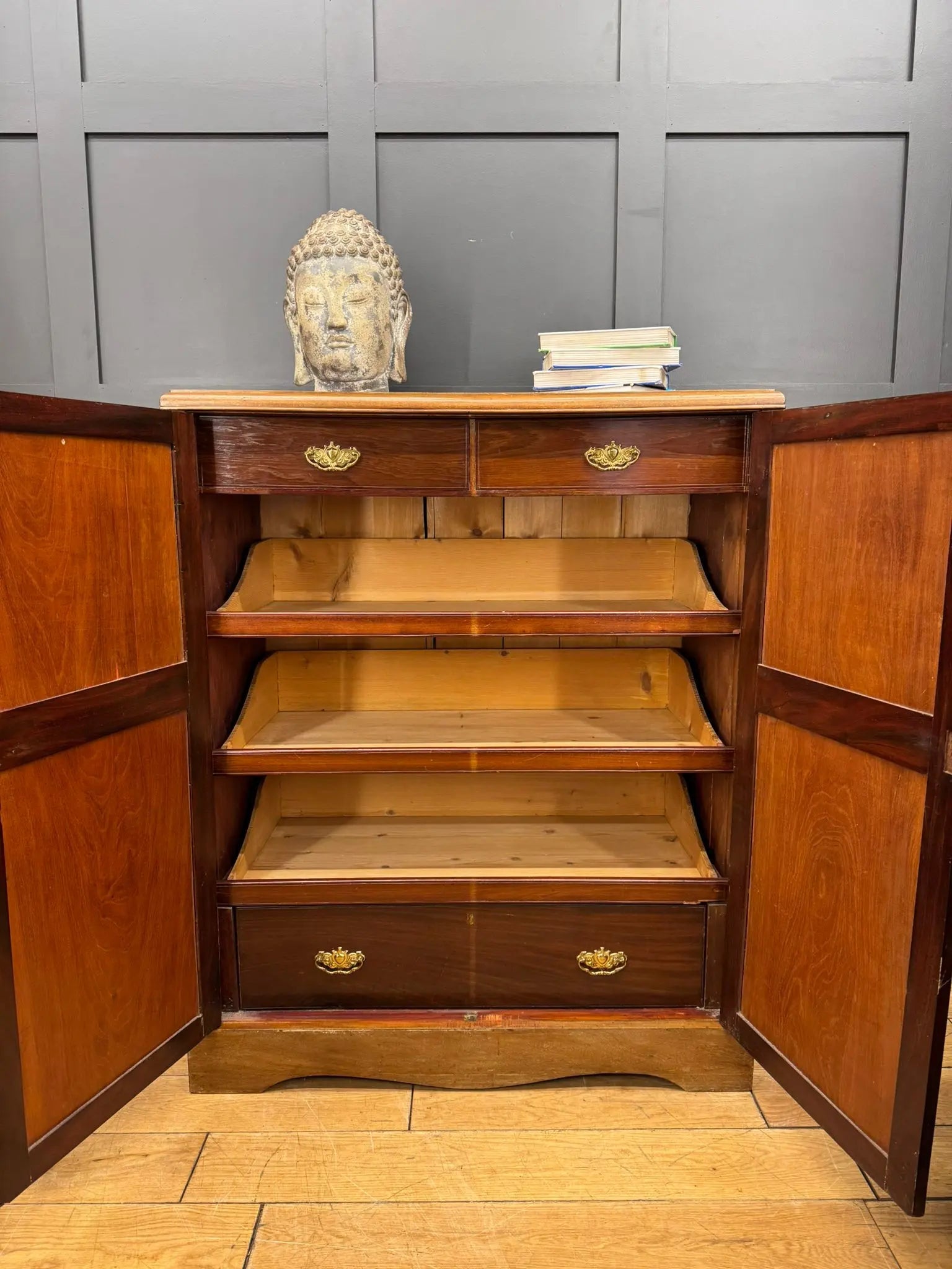 Antique Walnut Linen Cabinet / Clothes Cupboard / Drawers And Cupboard
