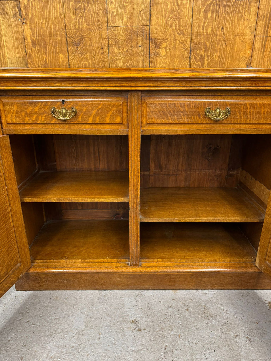Victorian Solid Oak Breakfront Library Bookcase, TV Stand, Sideboard Display