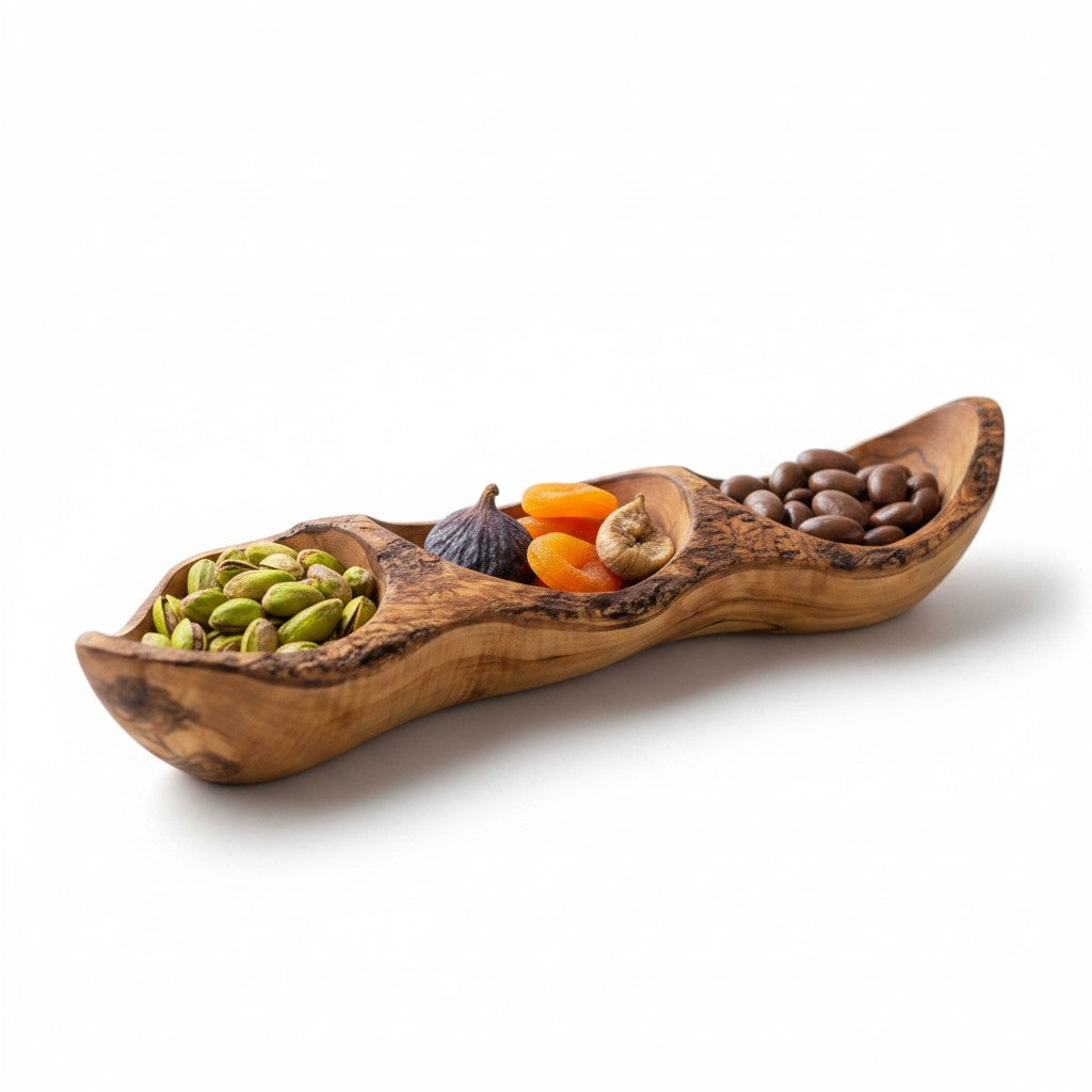 Handcrafted Olive Wood Divided Serving Dish | 2, 3, or 4 Compartment Appetizer Tray | Individual or 3-Piece Set