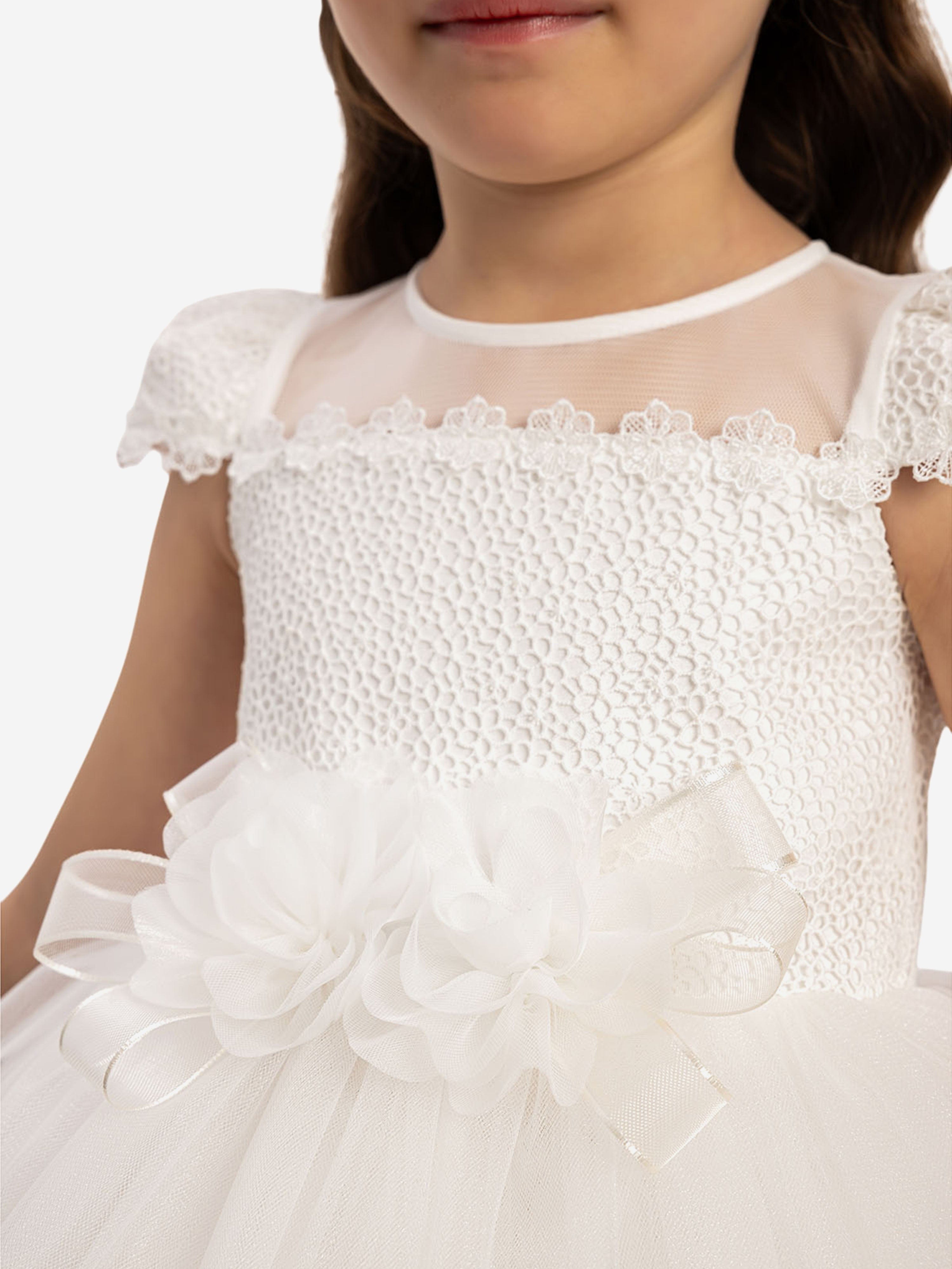 DRESS & Fleur Baby Girls White Lace Dress with Tulle Skirt and Bows
