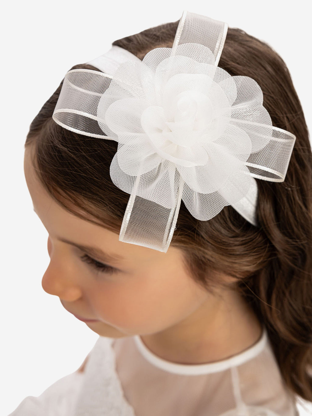 DRESS & Fleur Baby Girls White Lace Dress with Tulle Skirt and Bows