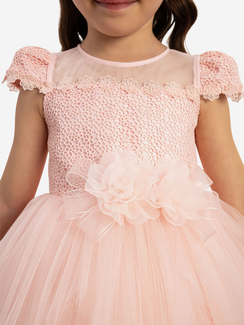 DRESS & Fleur Baby Girls Pink Lace Dress with Tulle Skirt and Bows