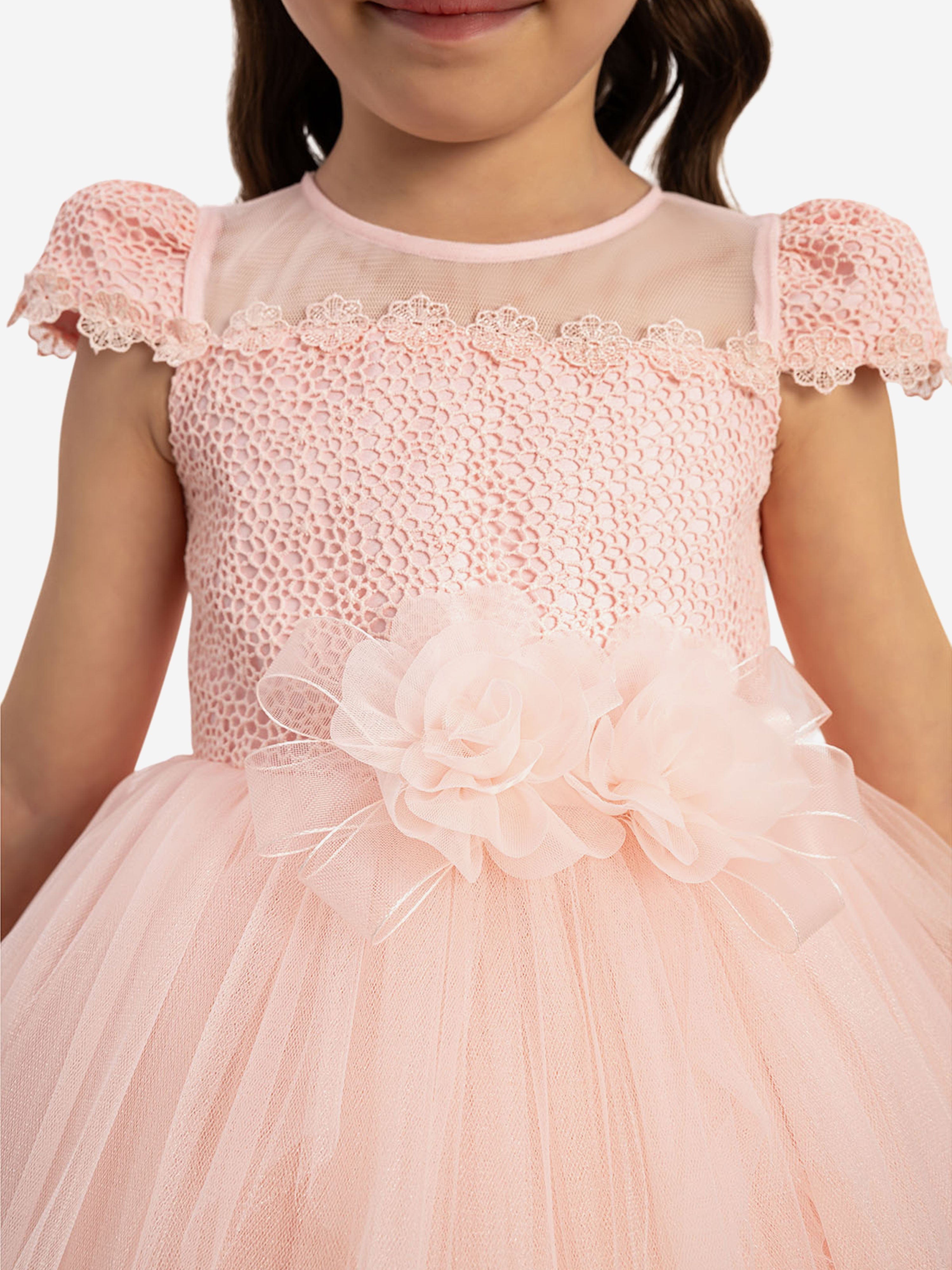 DRESS & Fleur Baby Girls Pink Lace Dress with Tulle Skirt and Bows