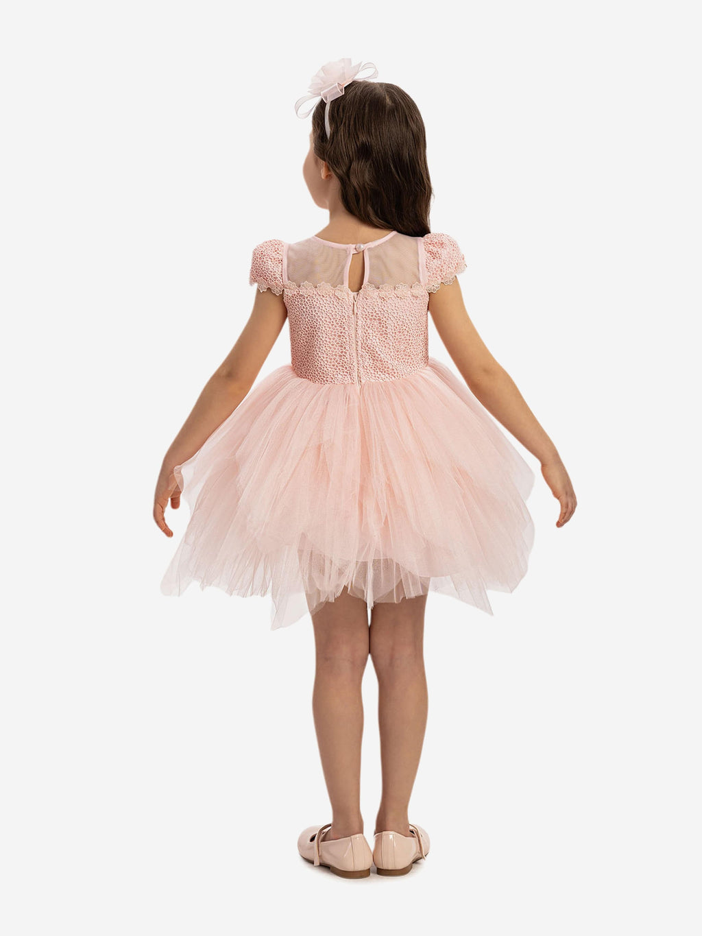 DRESS & Fleur Baby Girls Pink Lace Dress with Tulle Skirt and Bows