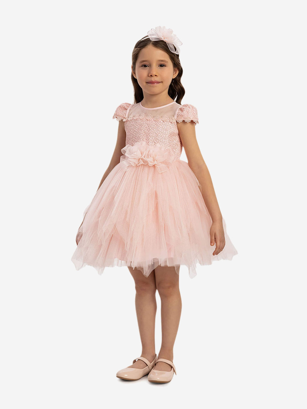 DRESS & Fleur Baby Girls Pink Lace Dress with Tulle Skirt and Bows