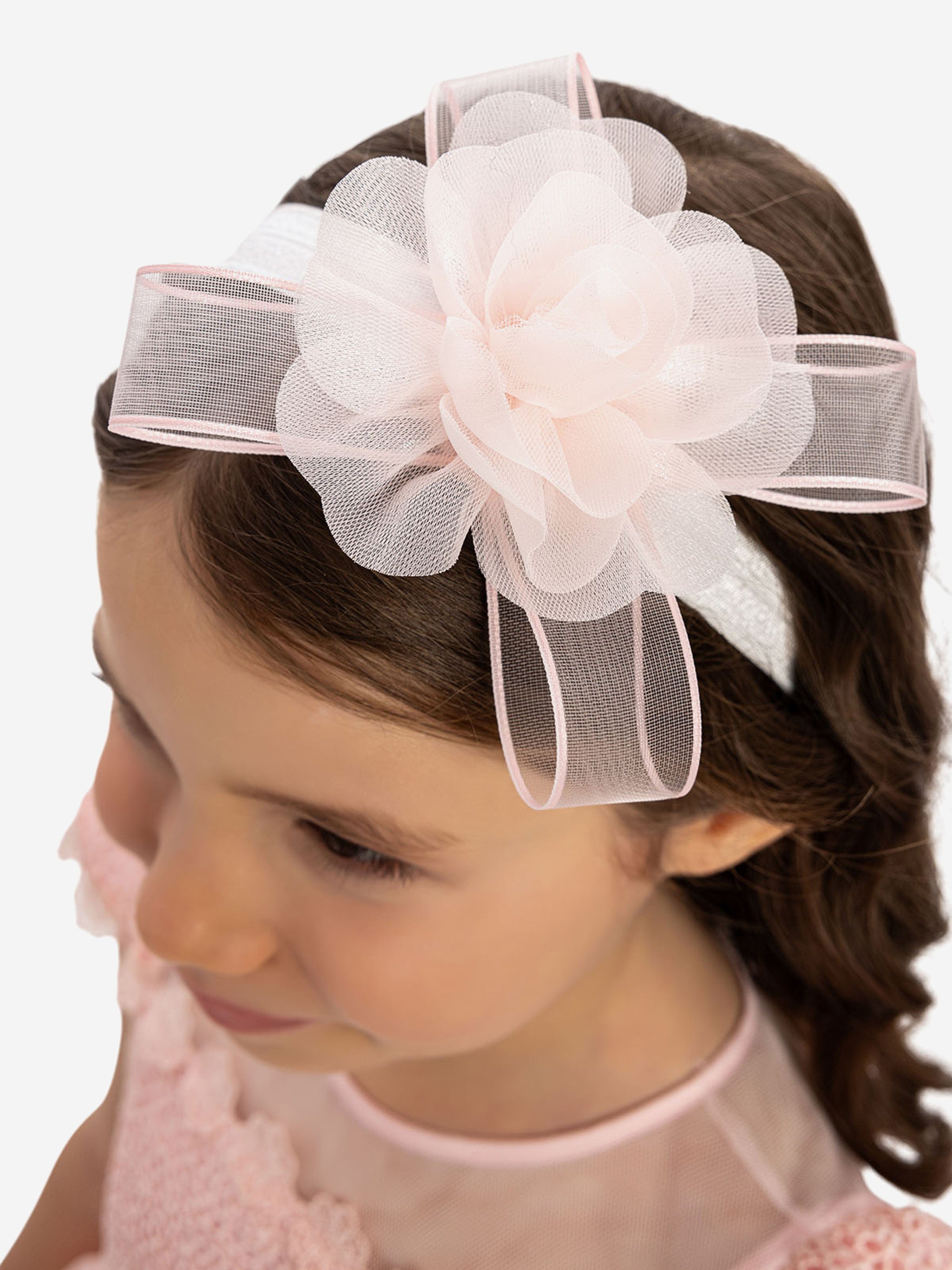 DRESS & Fleur Baby Girls Pink Lace Dress with Tulle Skirt and Bows