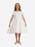DRESS & Fleur Girls White Satin Dress with Removable Tulle Cape