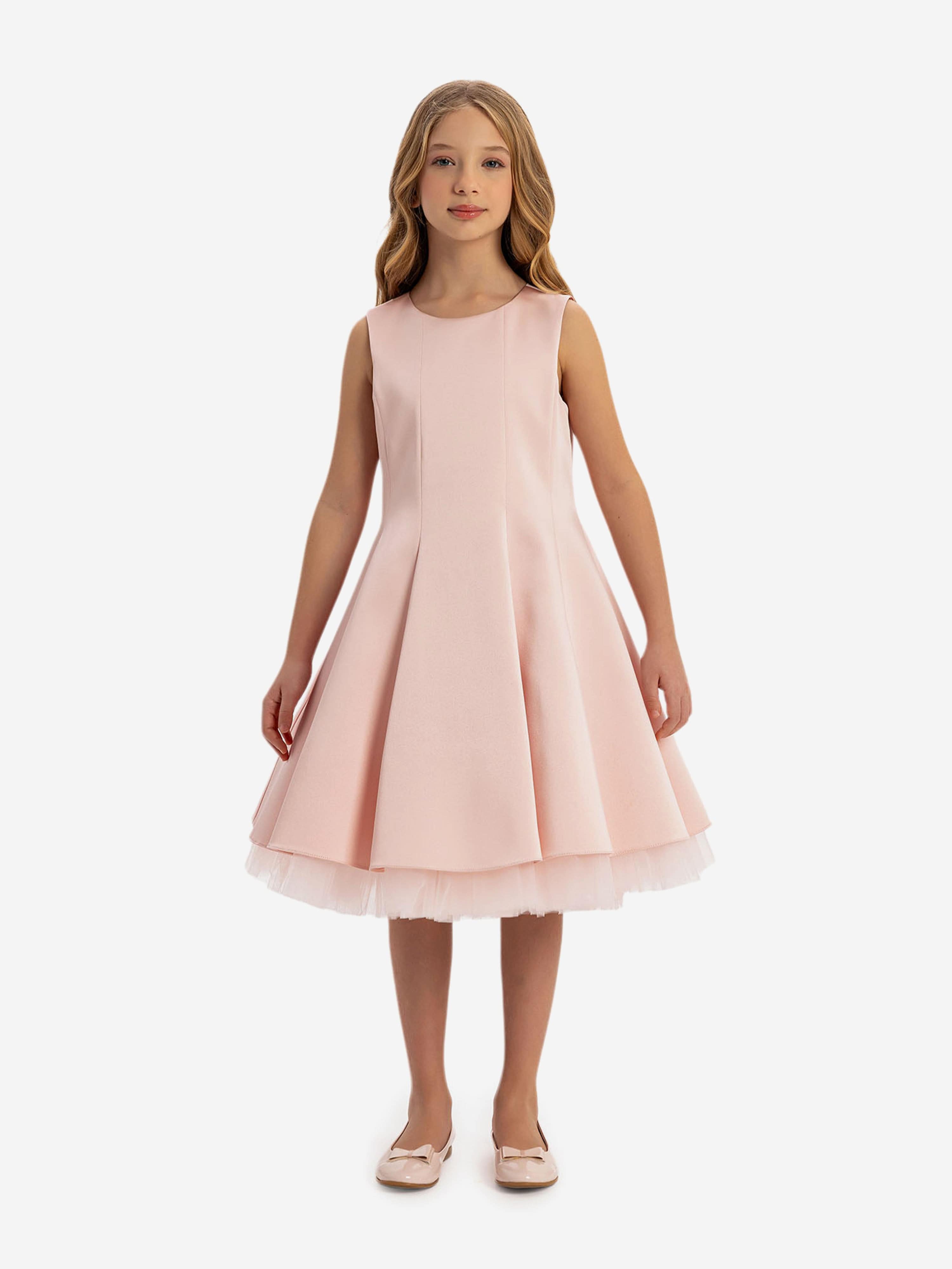 DRESS & Fleur Girls Pink Satin Dress with Removable Cape and Tulle