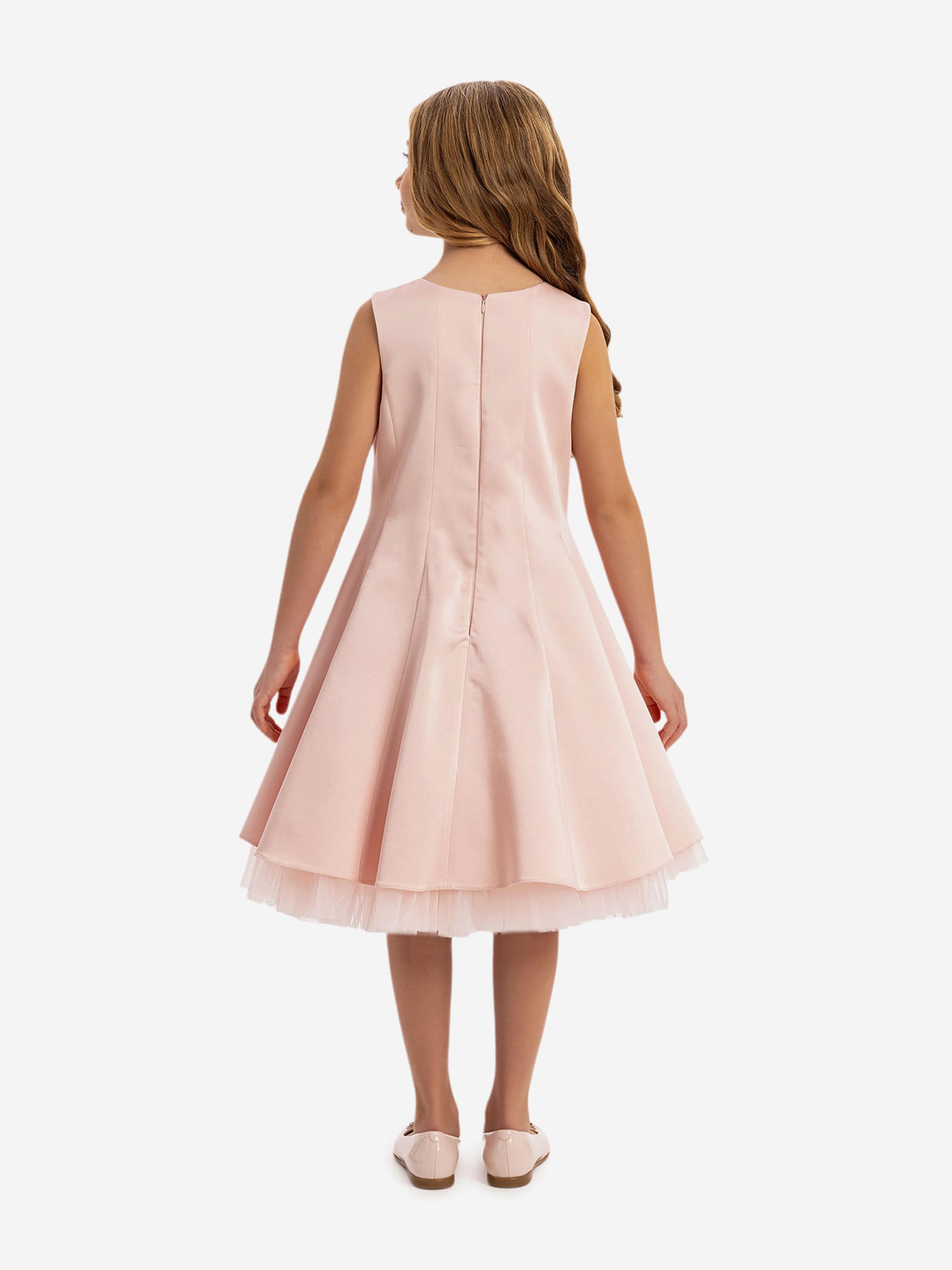 DRESS & Fleur Girls Pink Satin Dress with Removable Cape and Tulle