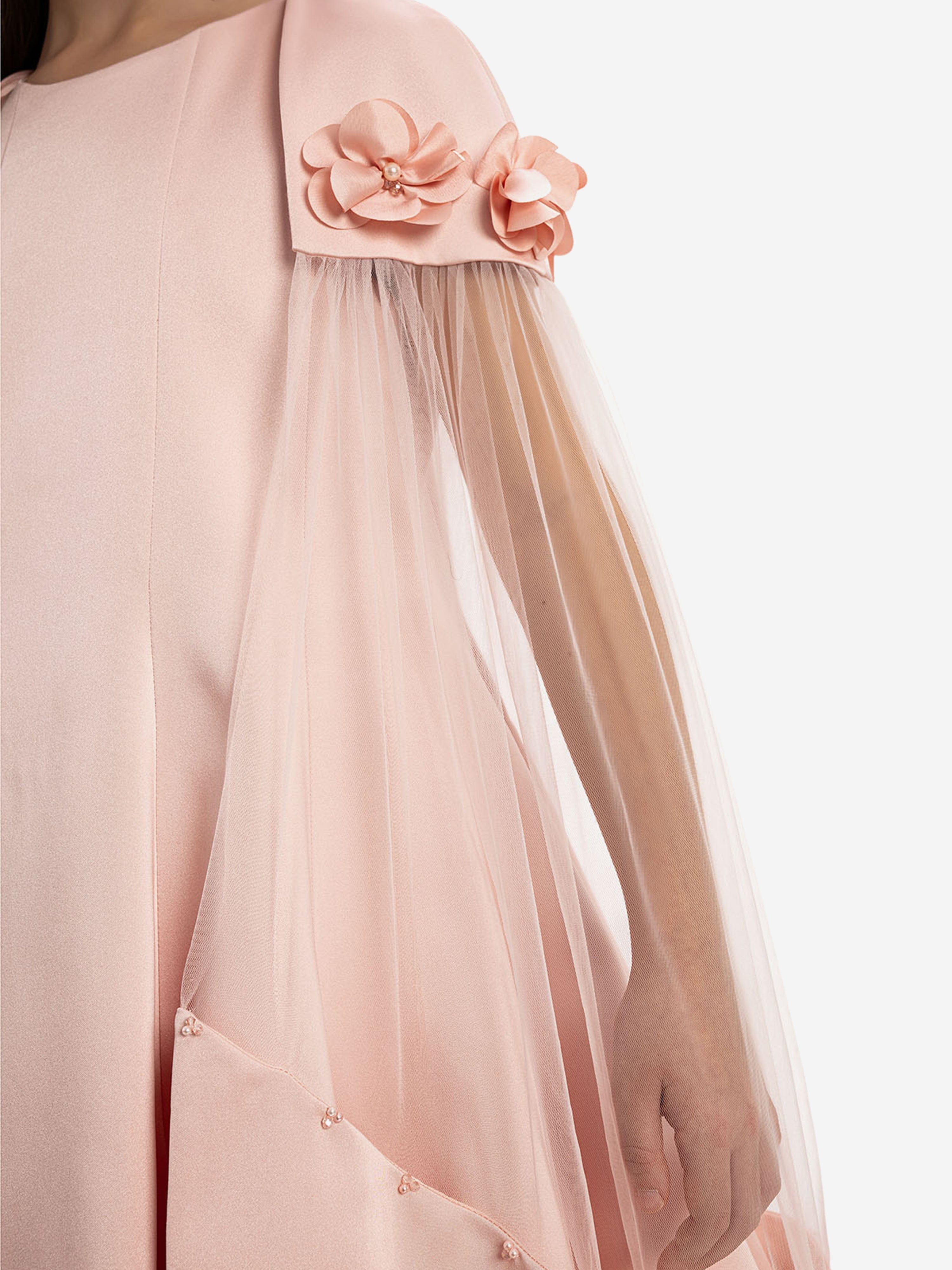 DRESS & Fleur Girls Pink Satin Dress with Removable Cape and Tulle