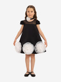 DRESS & Fleur Girls Black Satin Dress with Flower Choker and 3D Hem