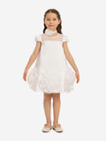 DRESS & Fleur Girls White Satin Dress with 3D Flower Choker