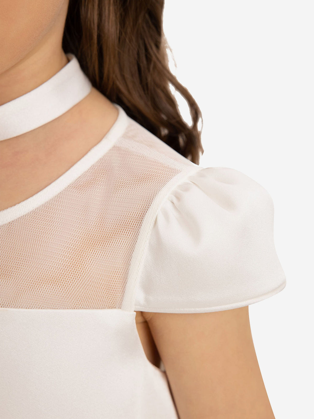 DRESS & Fleur Girls White Satin Dress with 3D Flower Choker