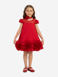 DRESS & Fleur Girls Red Satin Dress with Flower Choker and 3D Hem