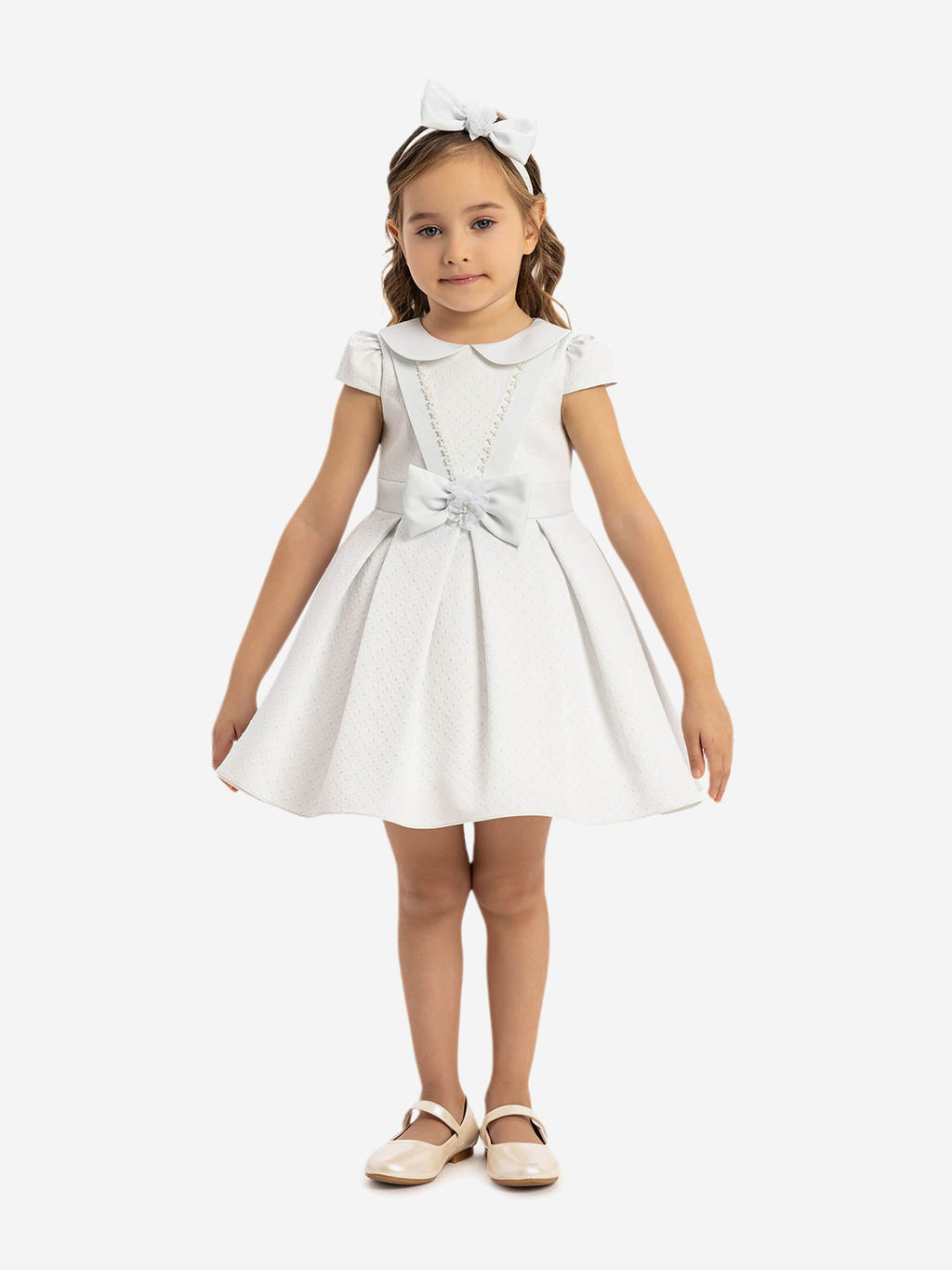DRESS & Fleur Baby Girls Blue Jacquard Dress with Matching Headband