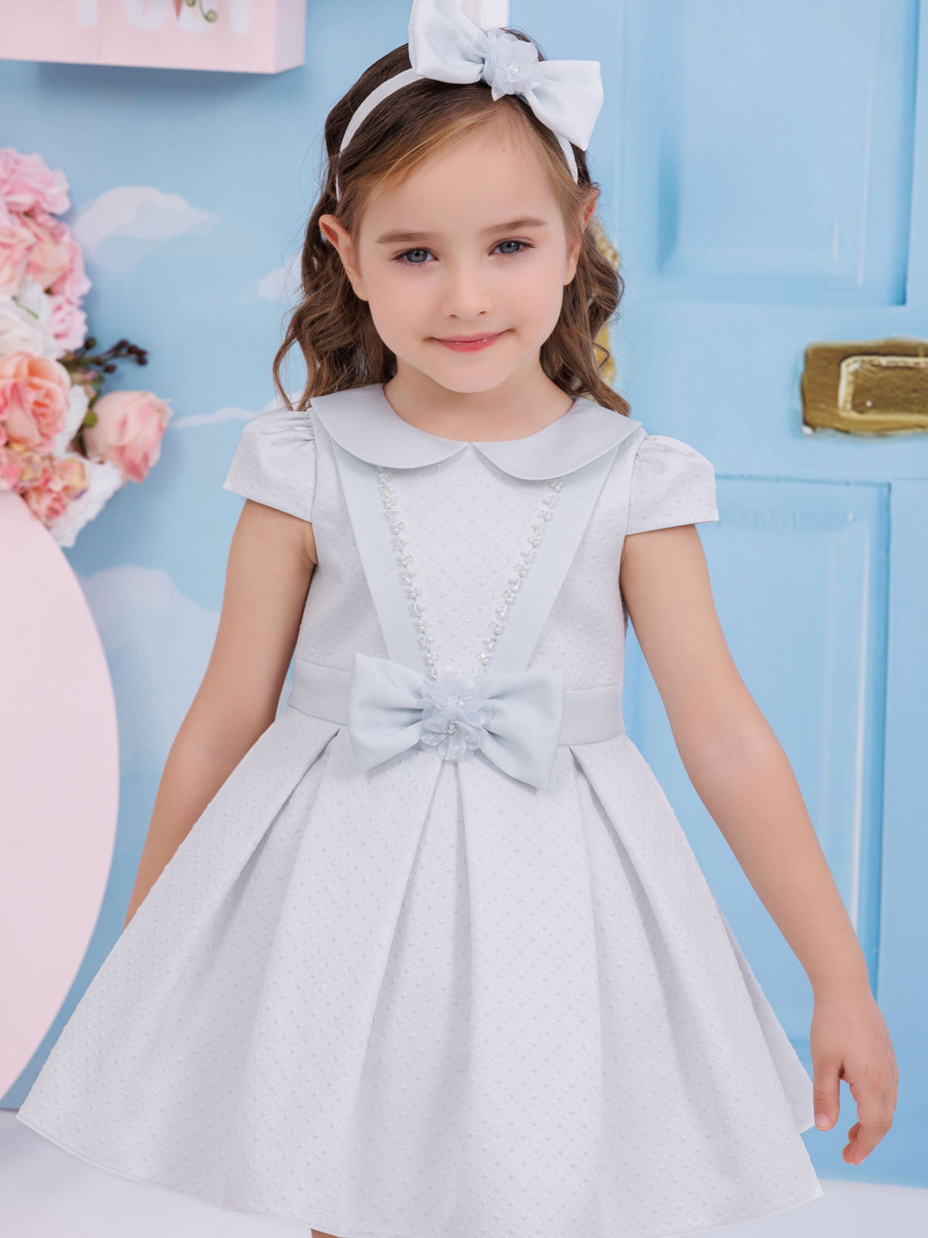 DRESS & Fleur Baby Girls Blue Jacquard Dress with Matching Headband