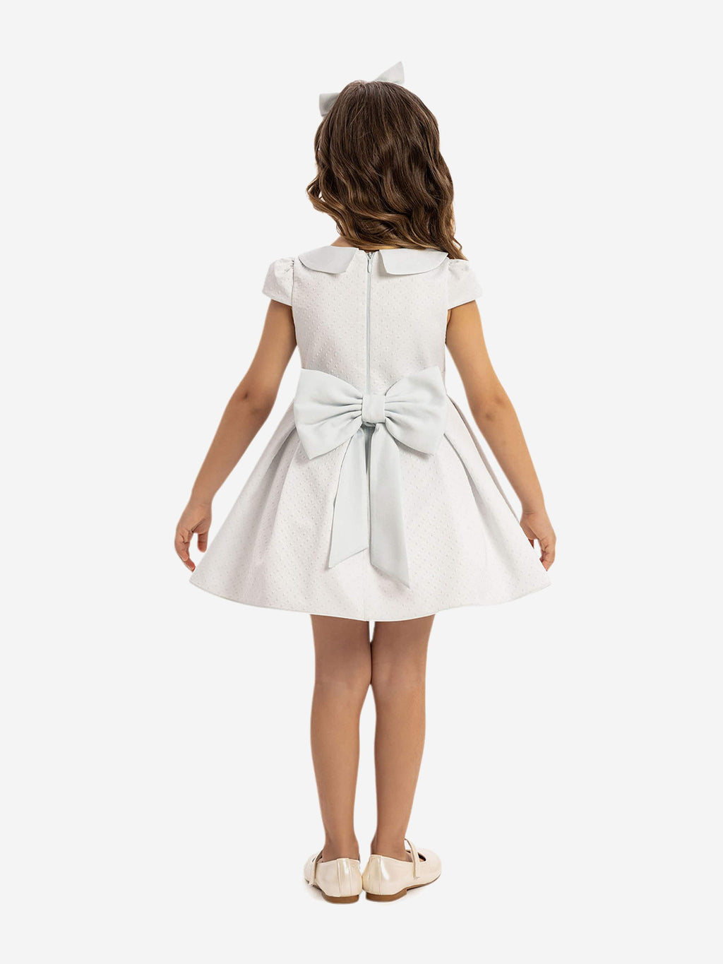DRESS & Fleur Baby Girls Blue Jacquard Dress with Matching Headband