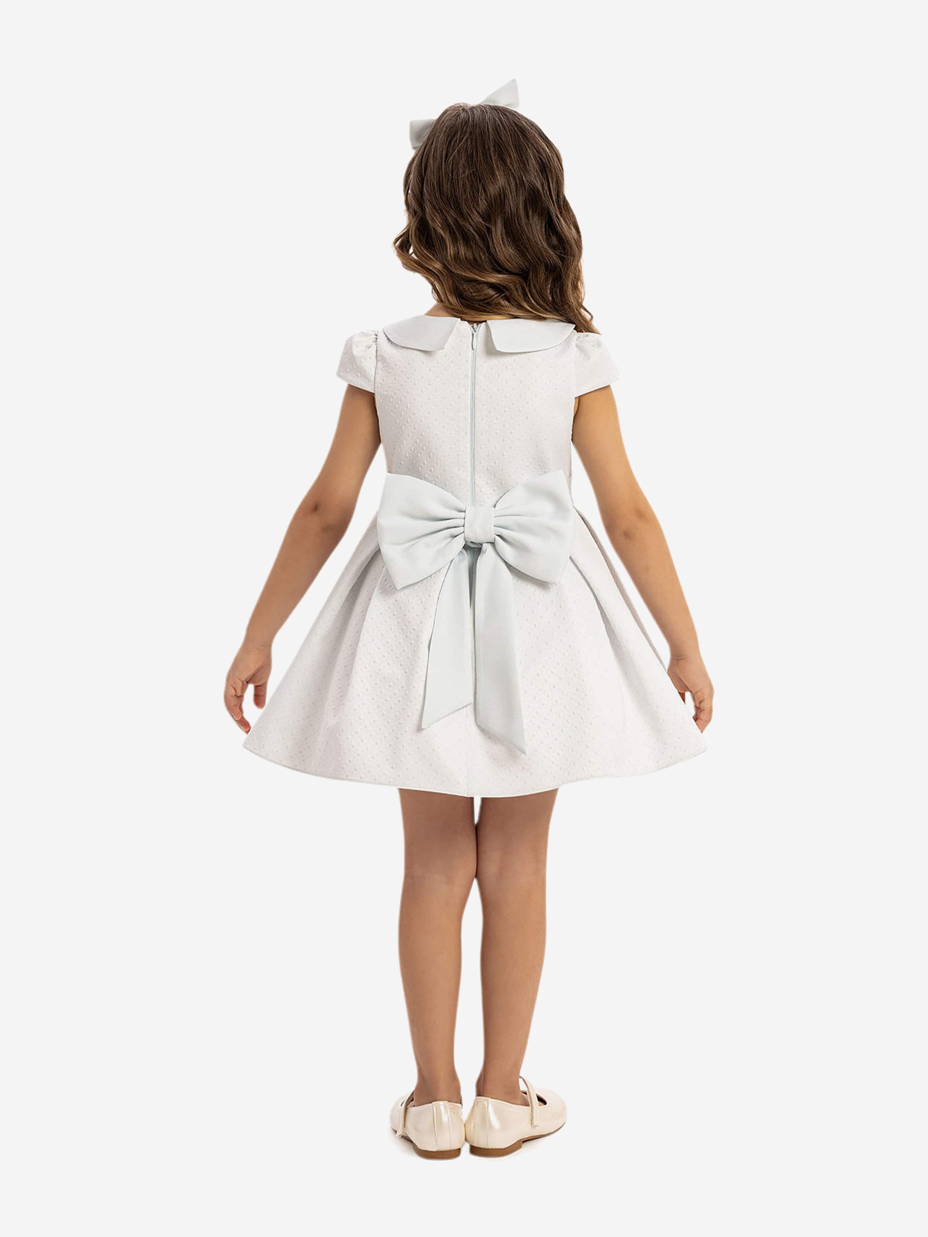 DRESS & Fleur Baby Girls Blue Jacquard Dress with Matching Headband