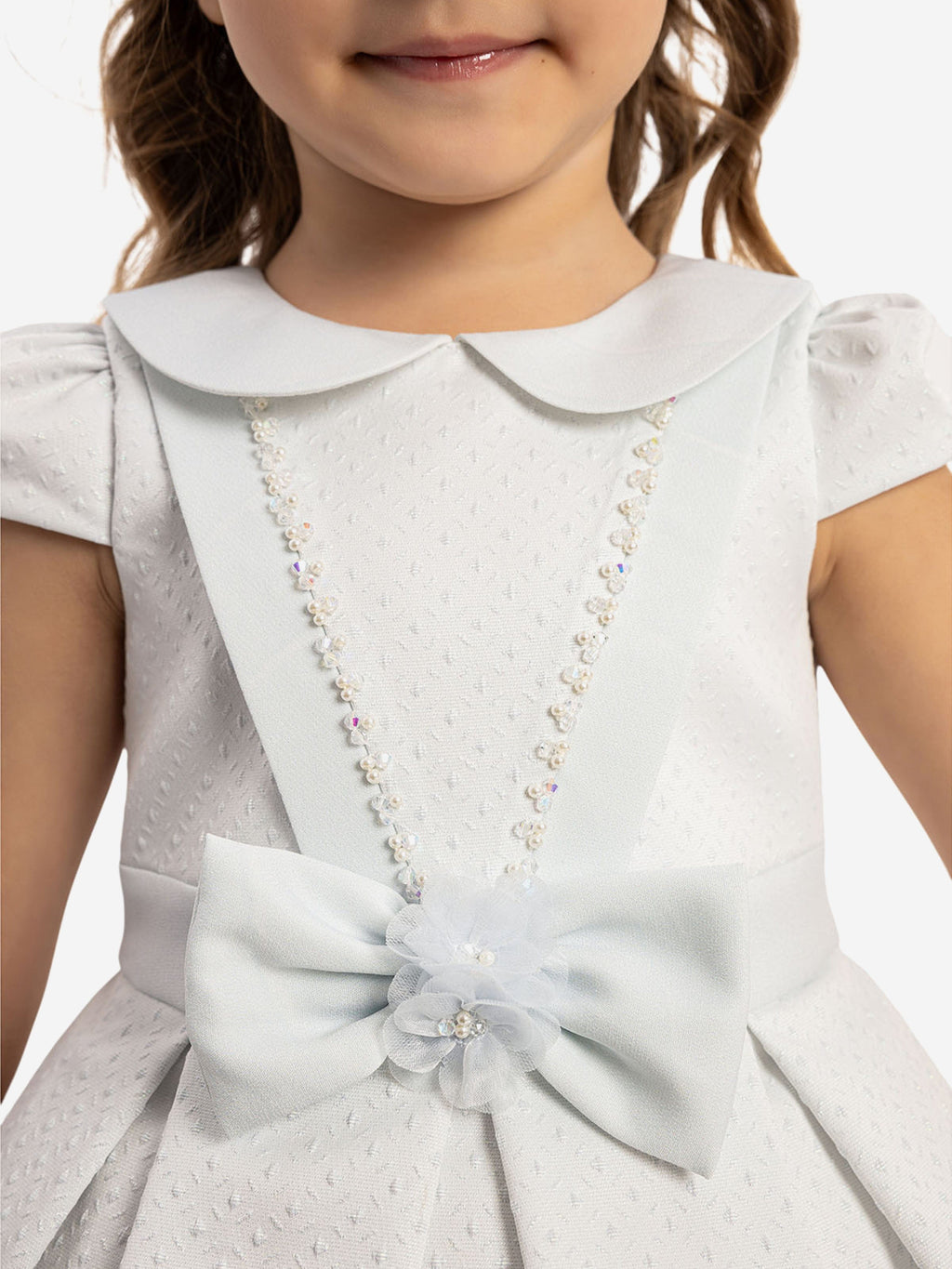 DRESS & Fleur Baby Girls Blue Jacquard Dress with Matching Headband
