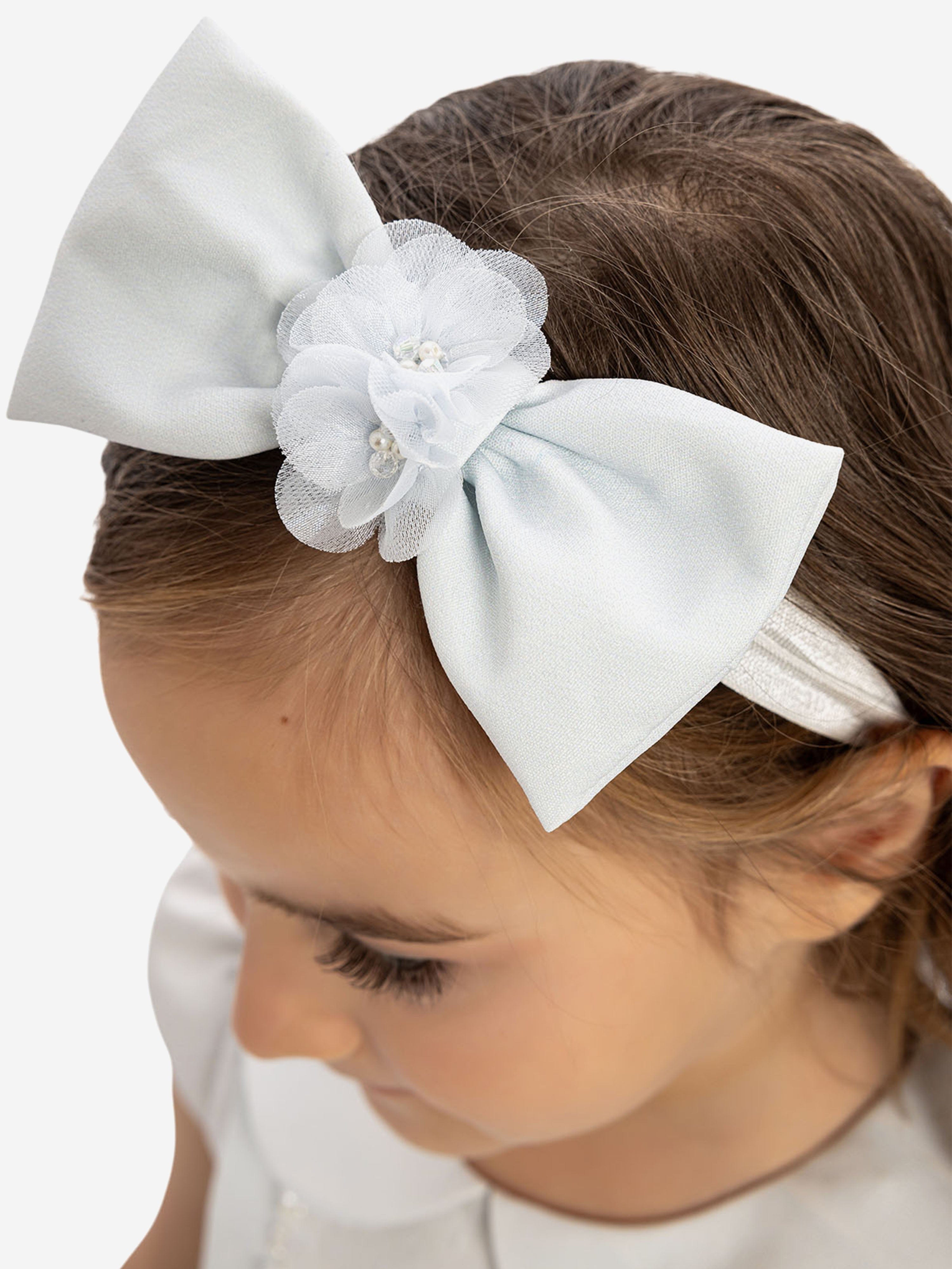 DRESS & Fleur Baby Girls Blue Jacquard Dress with Matching Headband