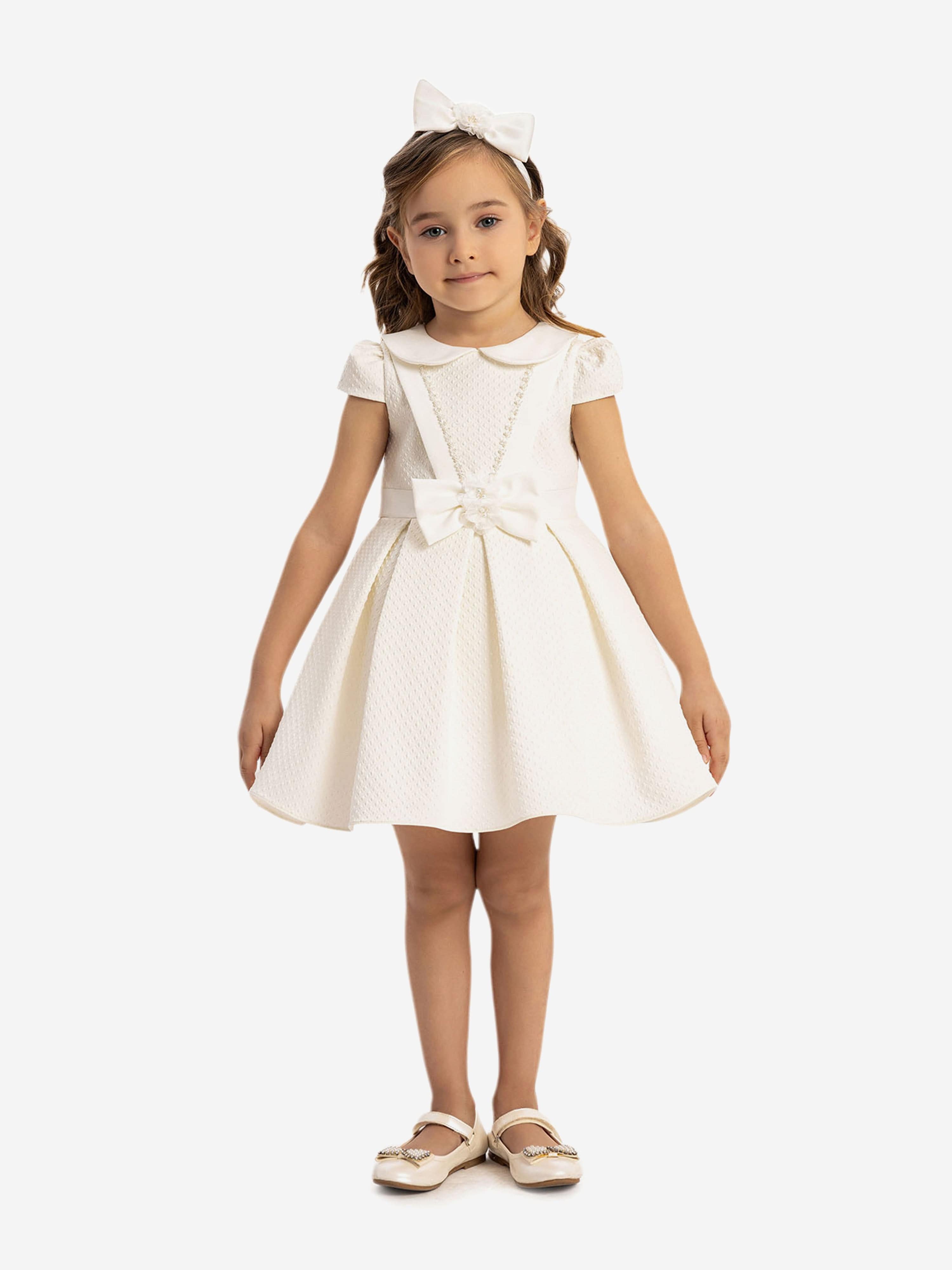 DRESS & Fleur Baby Girls White Jacquard Dress and Headband Set