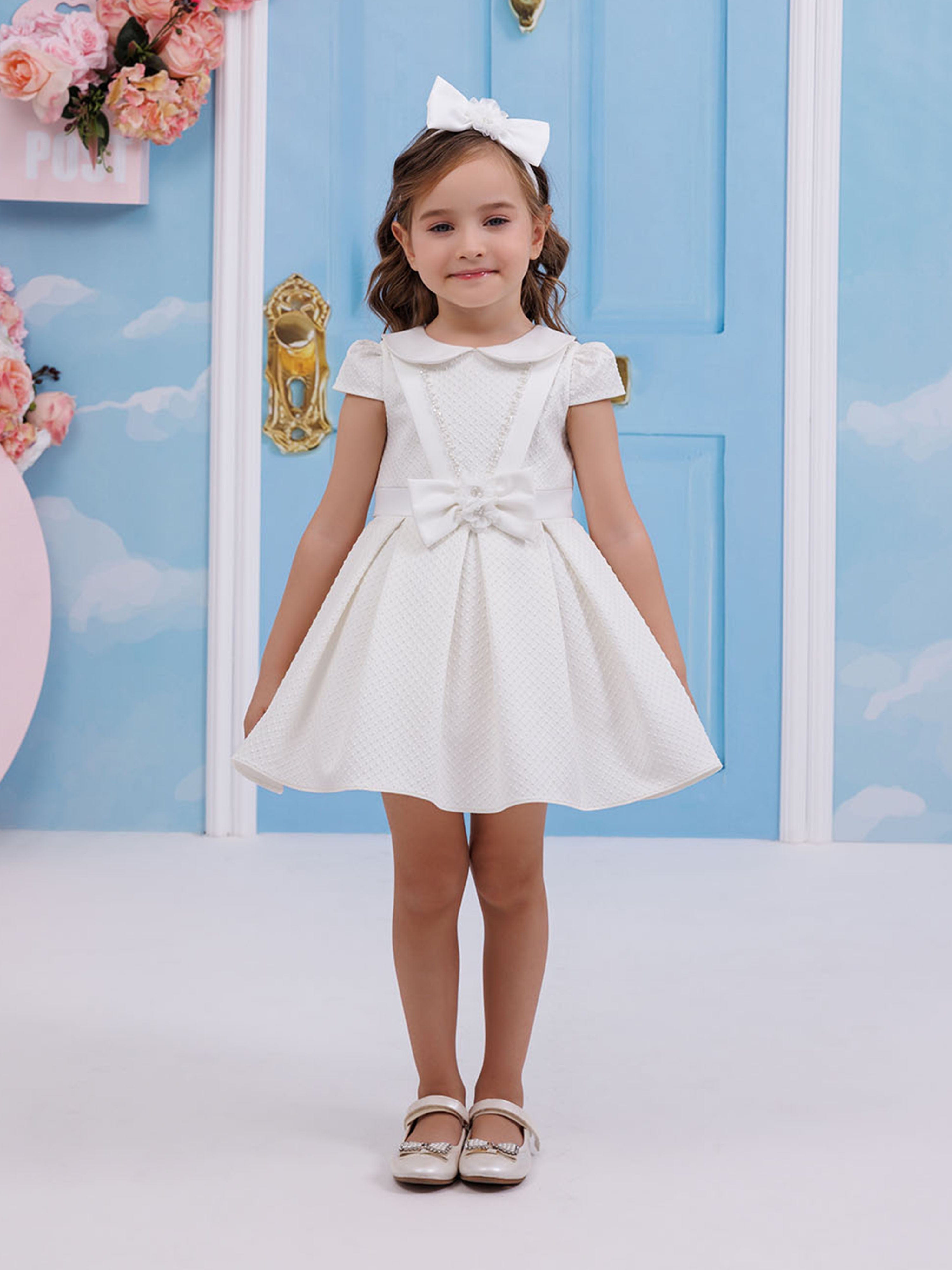 DRESS & Fleur Baby Girls White Jacquard Dress and Headband Set