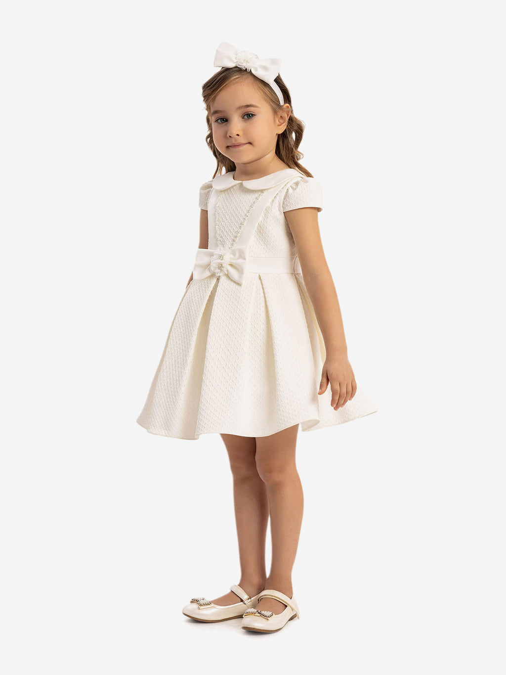 DRESS & Fleur Baby Girls White Jacquard Dress and Headband Set