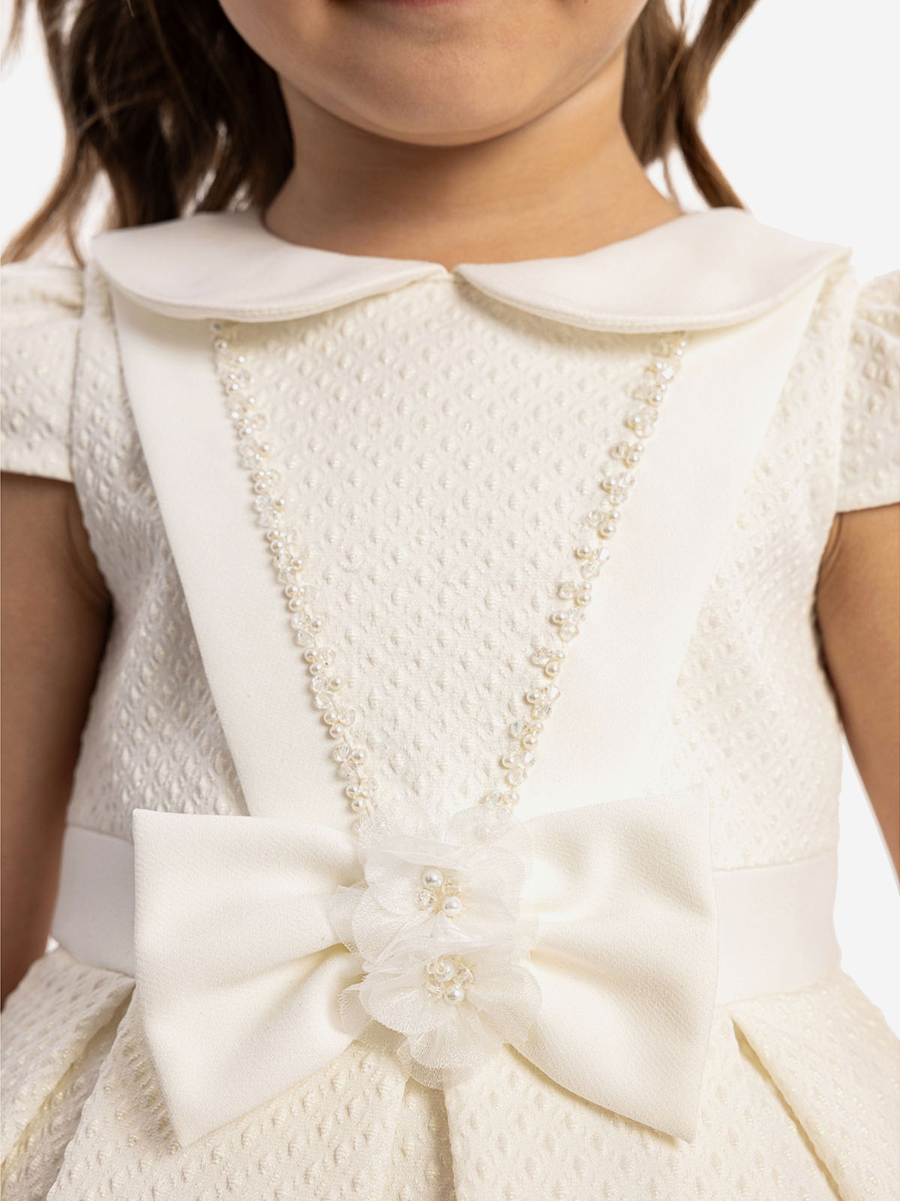 DRESS & Fleur Baby Girls White Jacquard Dress and Headband Set