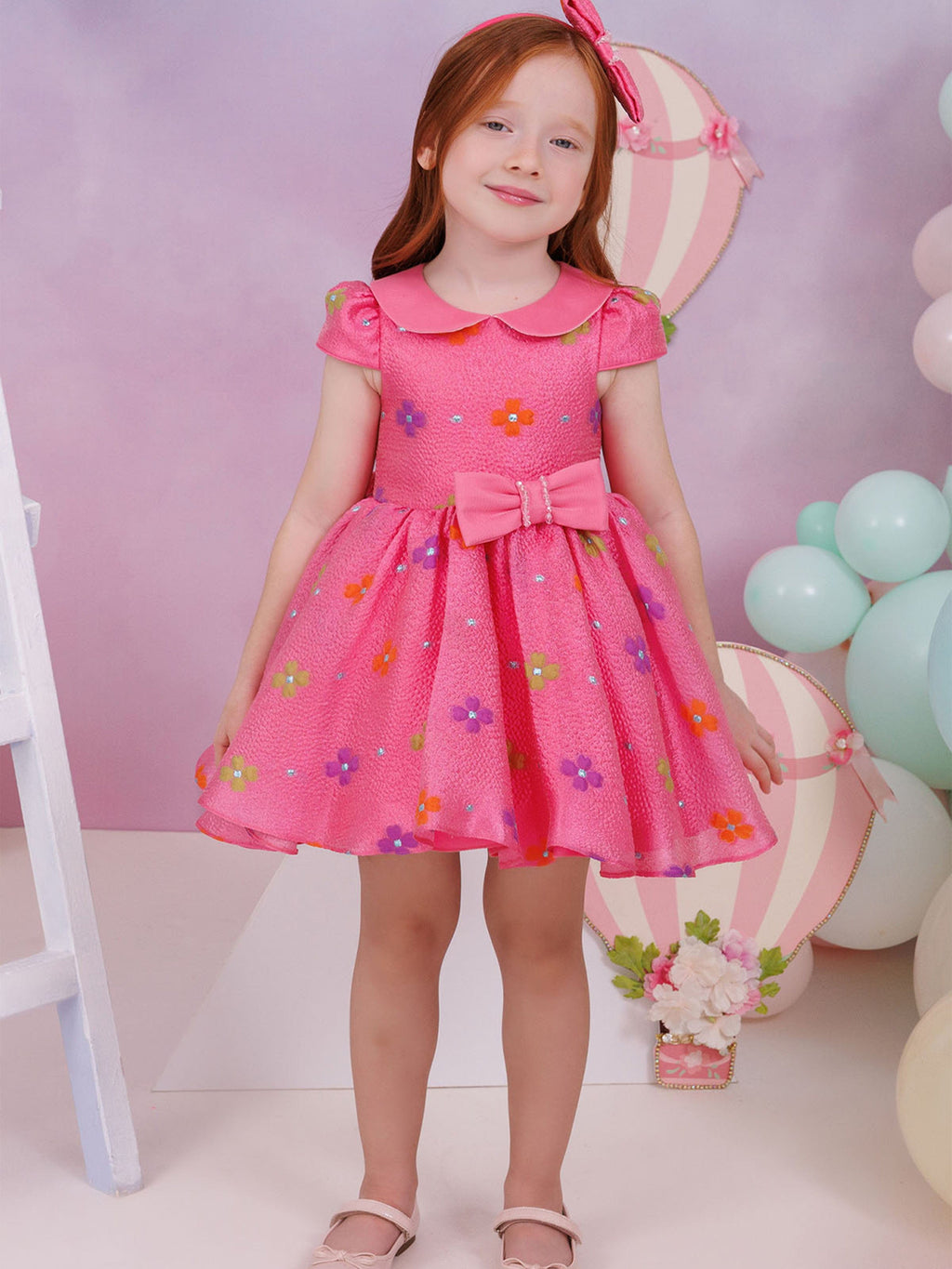DRESS & Fleur Baby Girls Floral Dress with Headband in Pink – Cotton