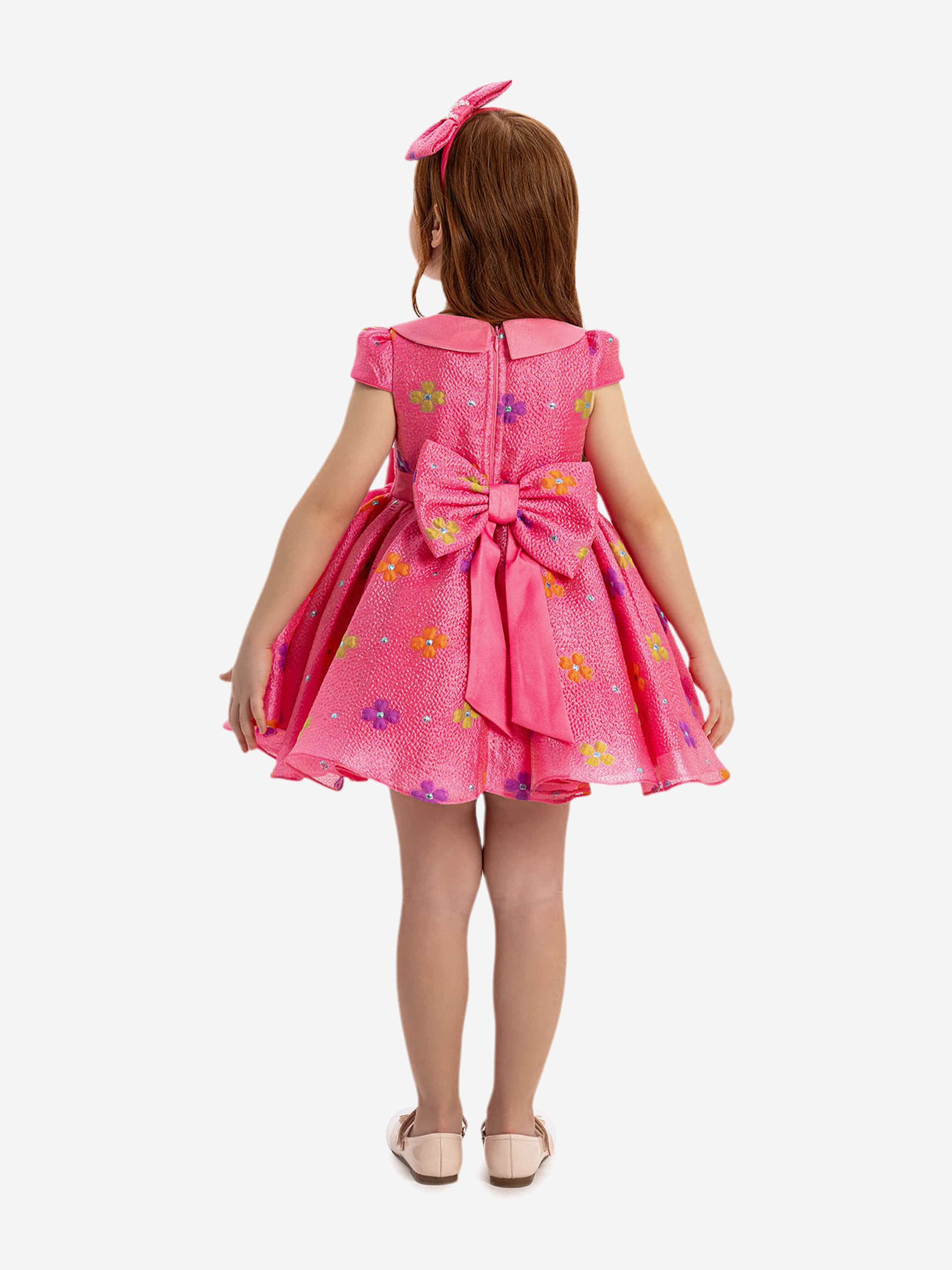 DRESS & Fleur Baby Girls Floral Dress with Headband in Pink – Cotton
