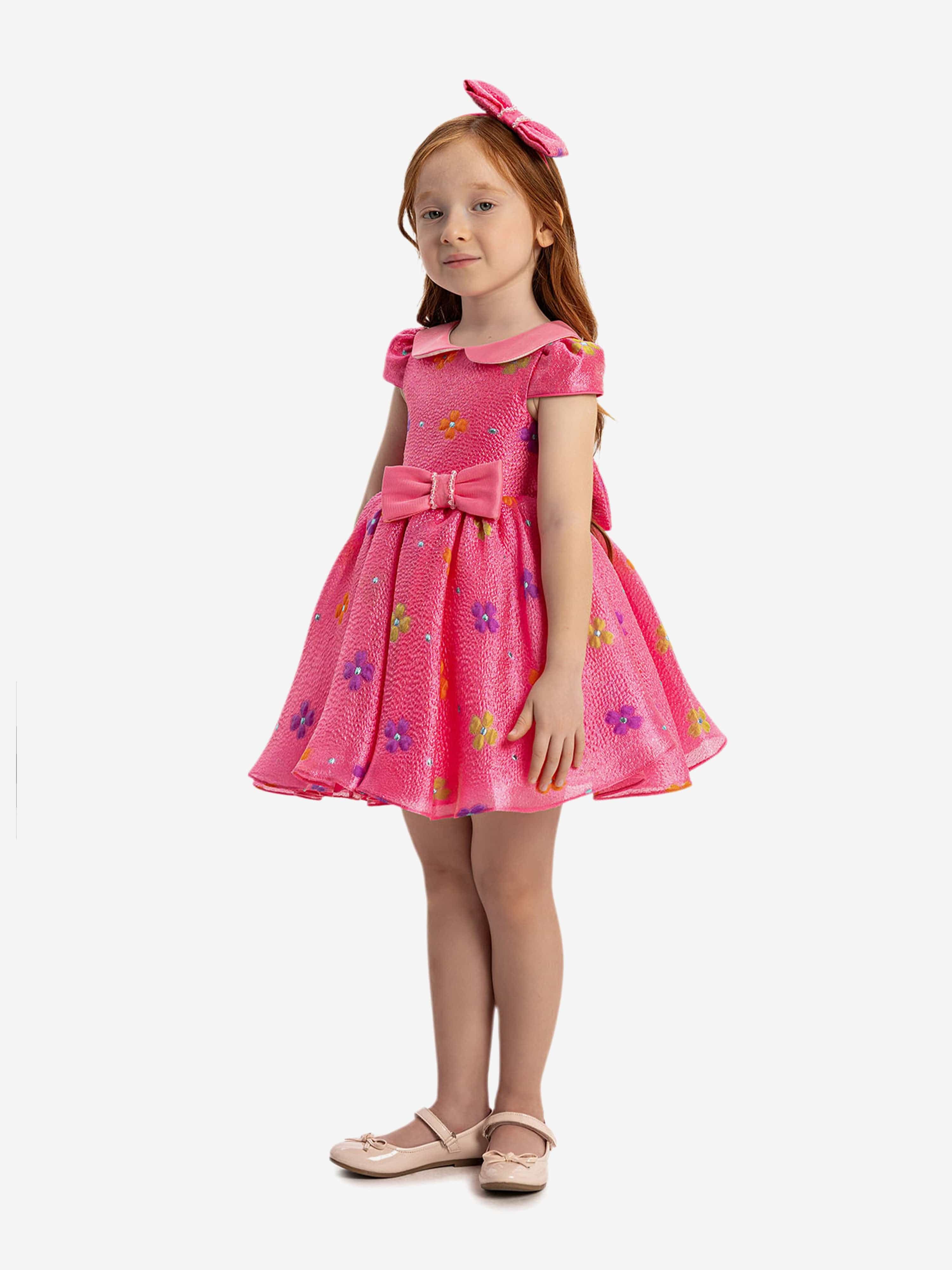 DRESS & Fleur Baby Girls Floral Dress with Headband in Pink – Cotton