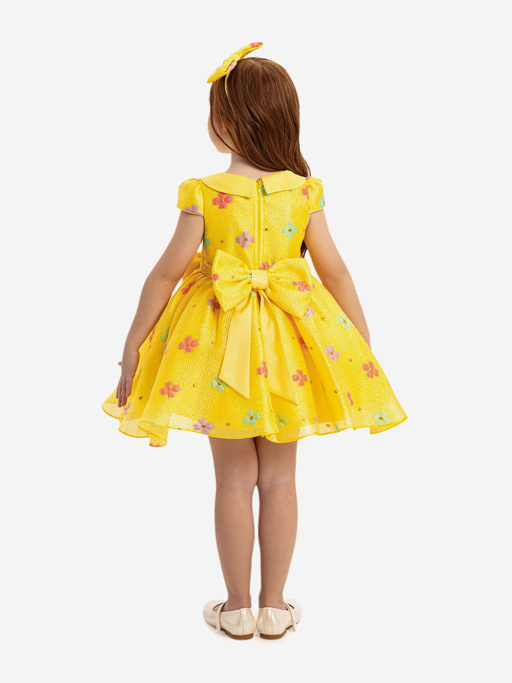 DRESS & Fleur Baby Girls Floral Dress with Headband in Yellow – Cotton