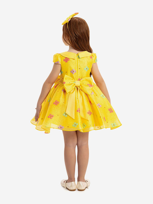DRESS & Fleur Baby Girls Floral Dress with Headband in Yellow – Cotton