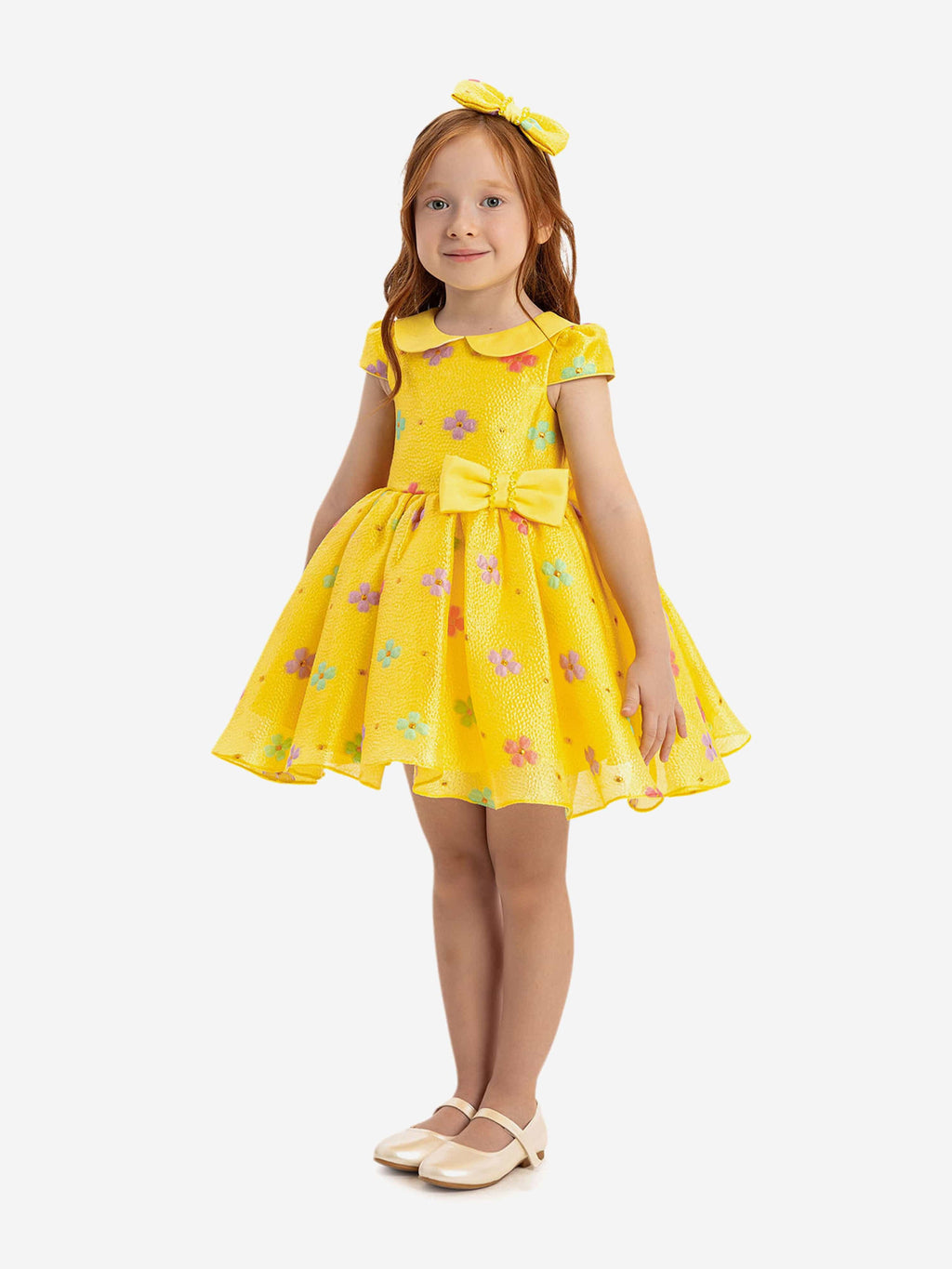 DRESS & Fleur Baby Girls Floral Dress with Headband in Yellow – Cotton
