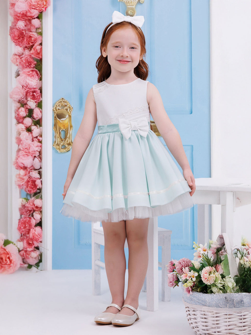 DRESS & Fleur Baby Girls Green Lace Tulle Dress with Headband