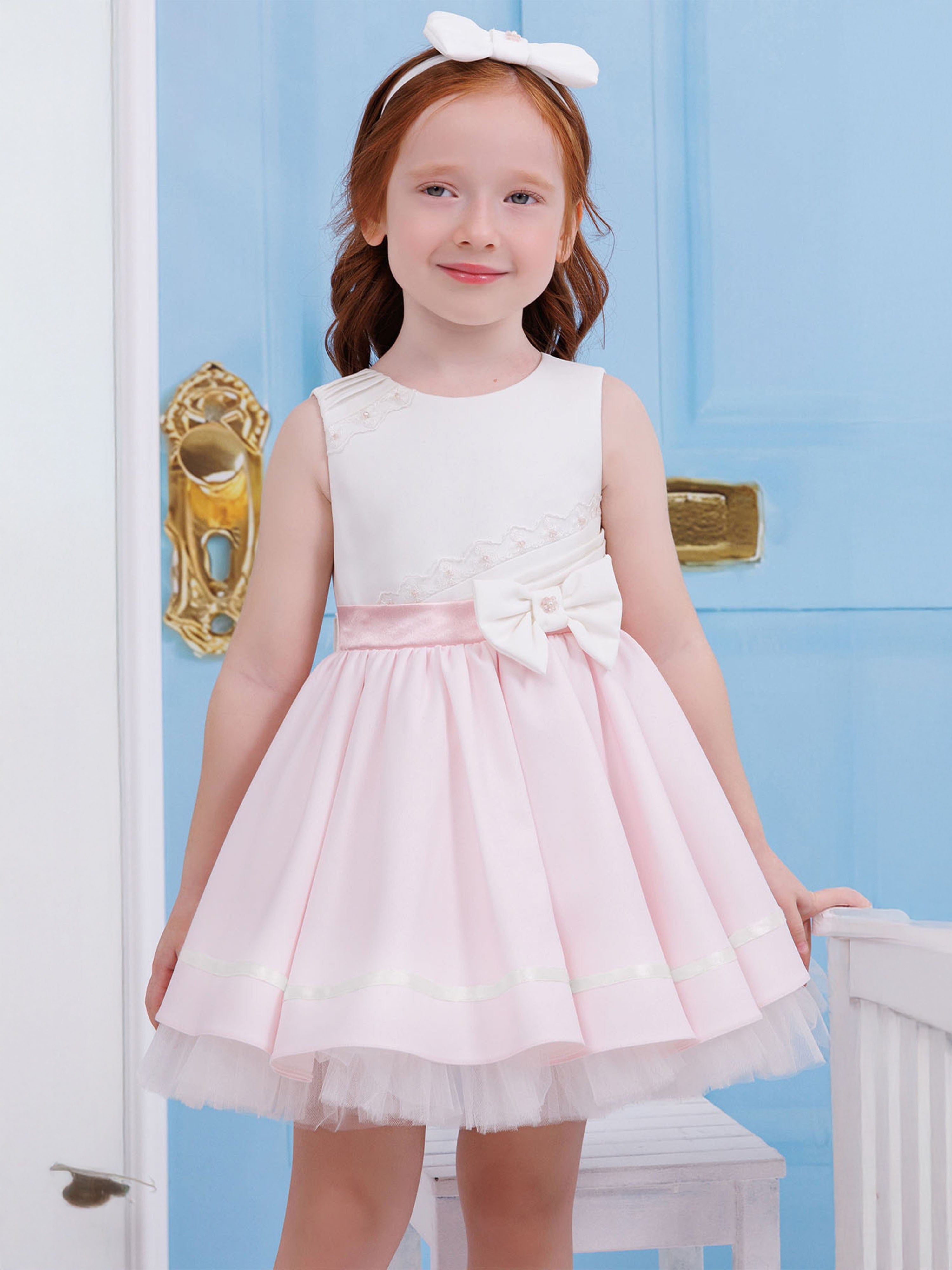 DRESS & Fleur Baby Girls Pink Lace Tulle Dress with Headband