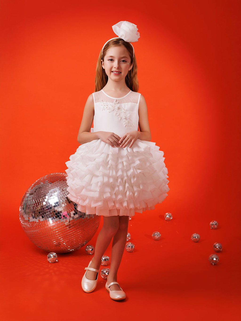 DRESS & Fleur Girls White Lace Organza Dress with Headband