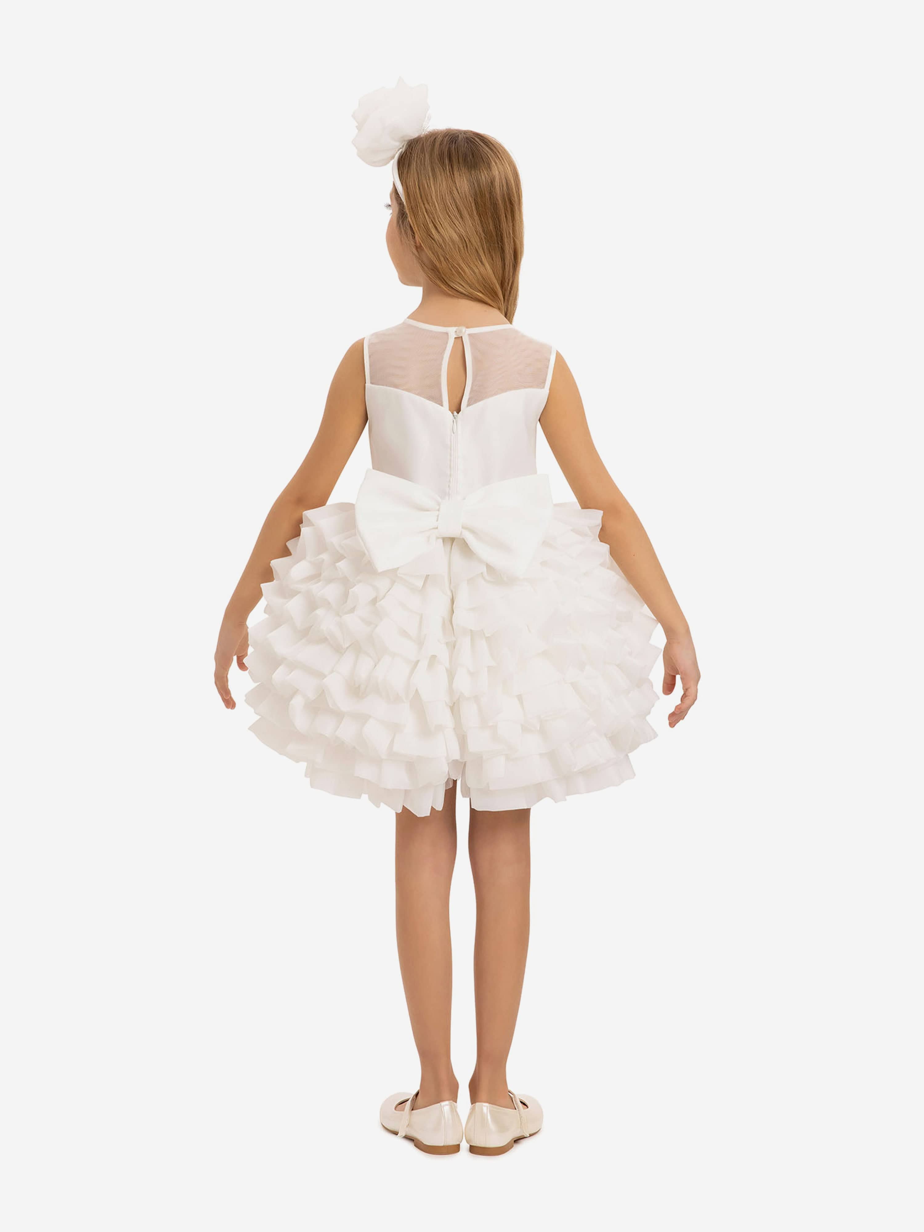 DRESS & Fleur Girls White Lace Organza Dress with Headband