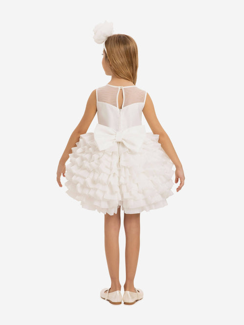 DRESS & Fleur Girls White Lace Organza Dress with Headband