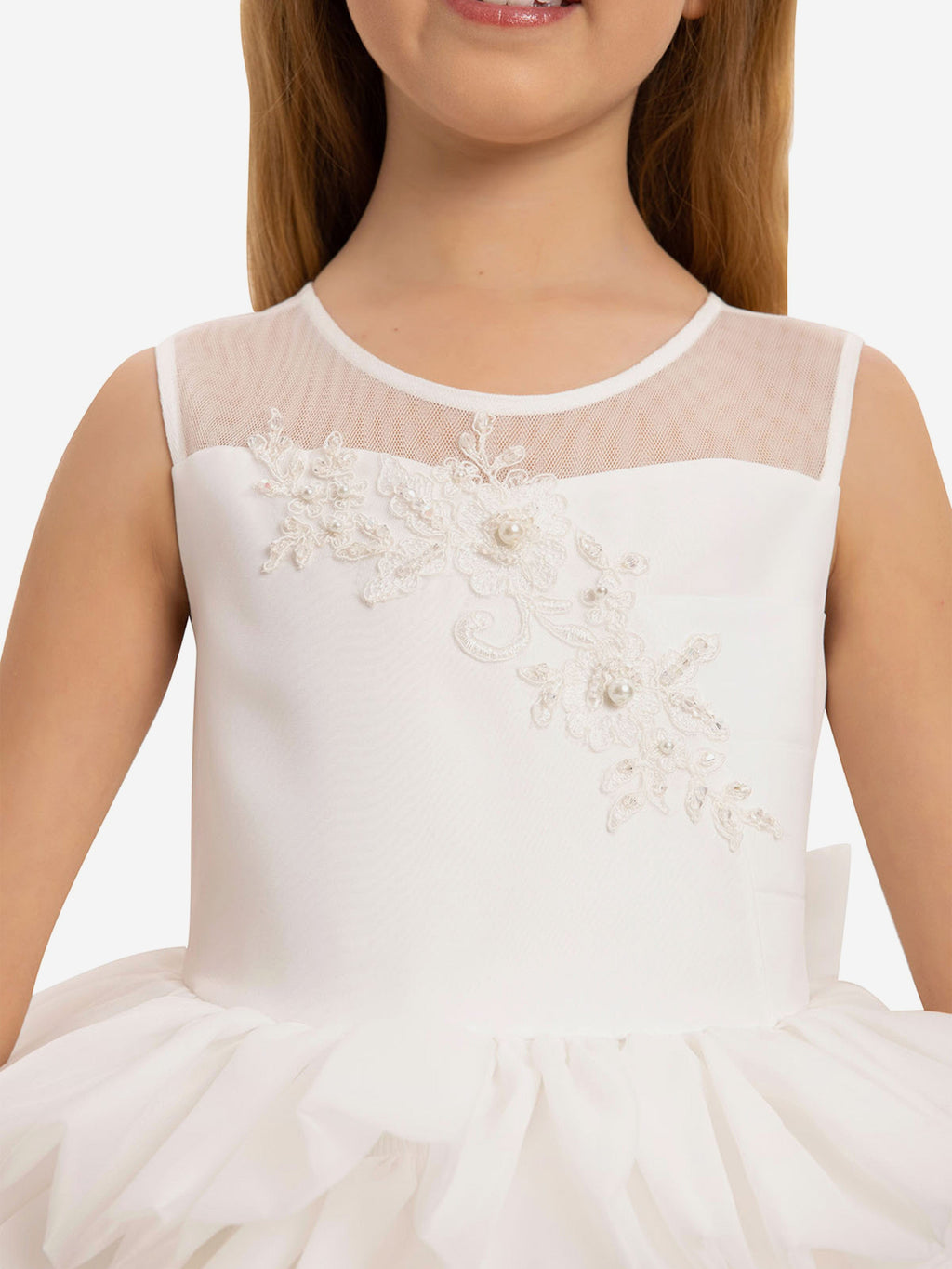 DRESS & Fleur Girls White Lace Organza Dress with Headband