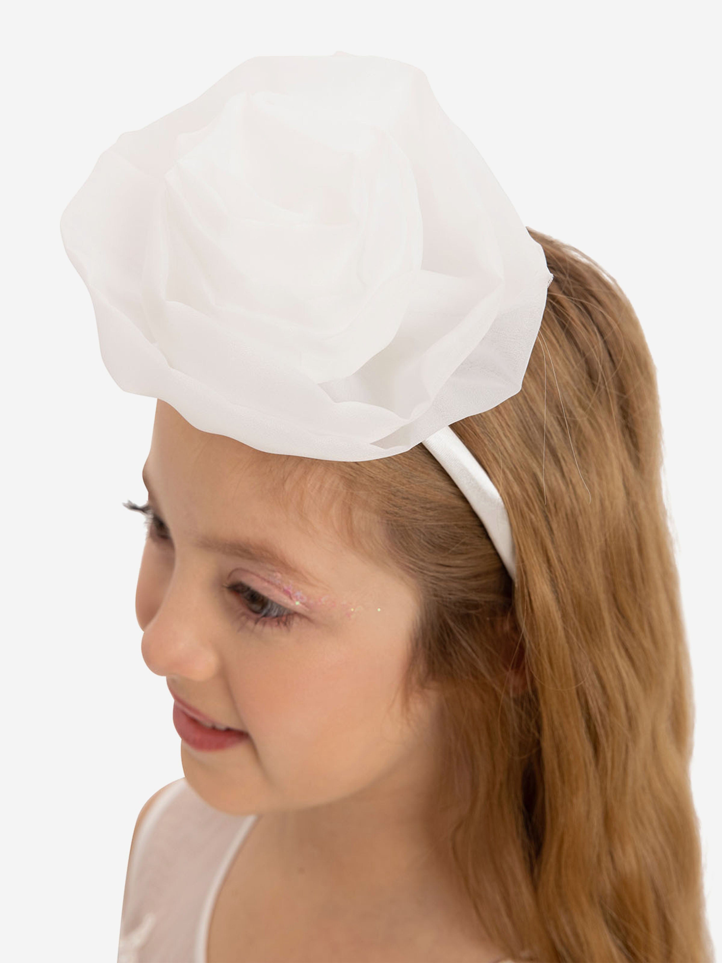DRESS & Fleur Girls White Lace Organza Dress with Headband